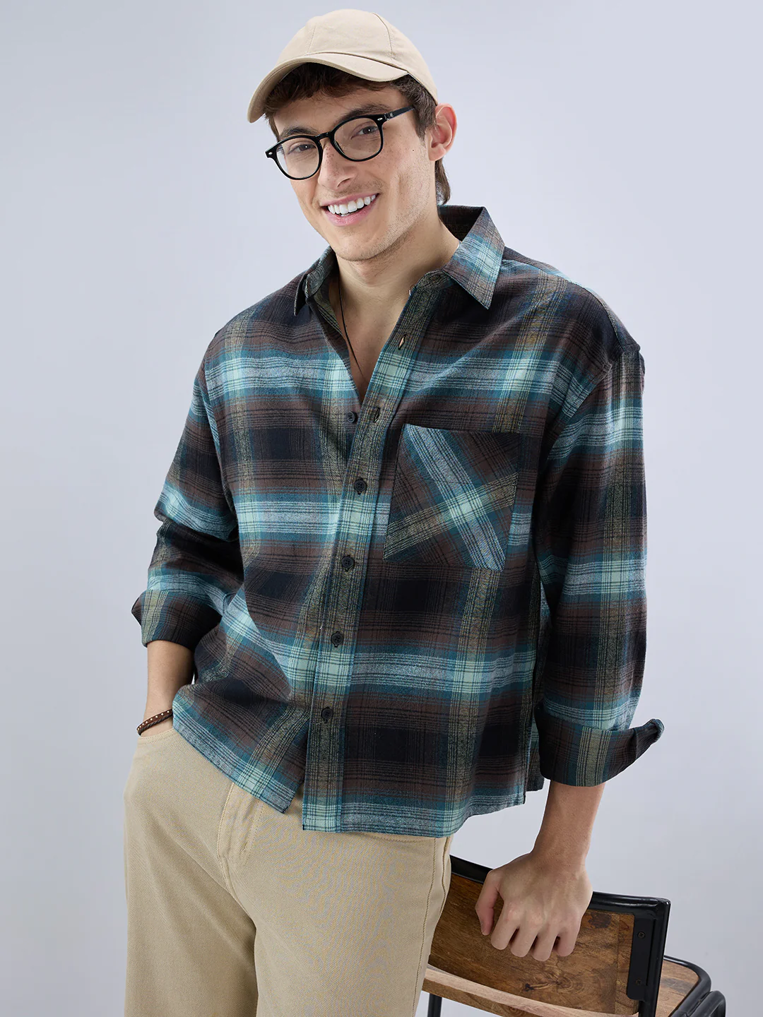 Multicolor Plaid Checked Boxy Fit Crop Flannel Shirt