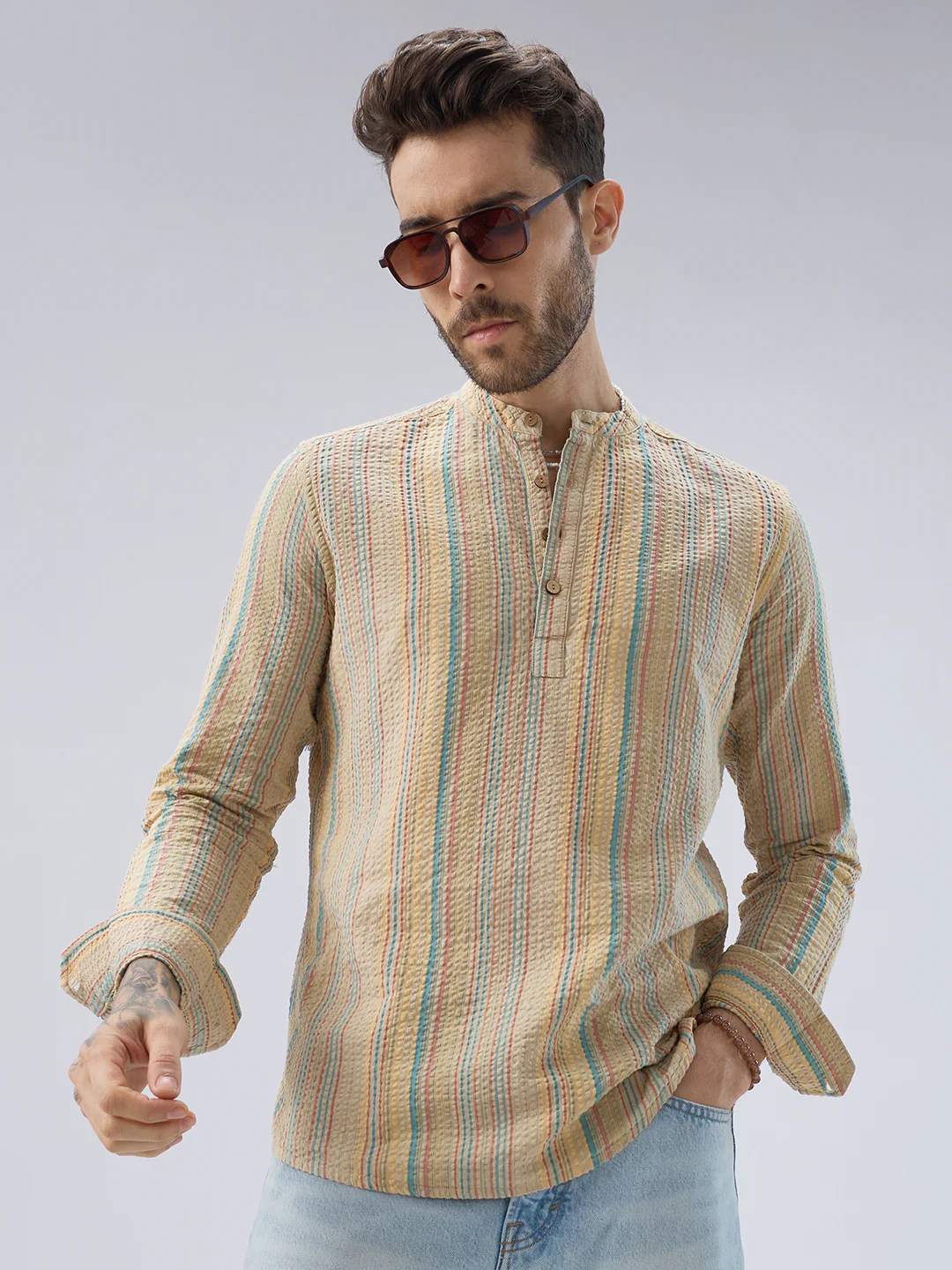 Multicolor Sundown Seersucker Striped Kurta