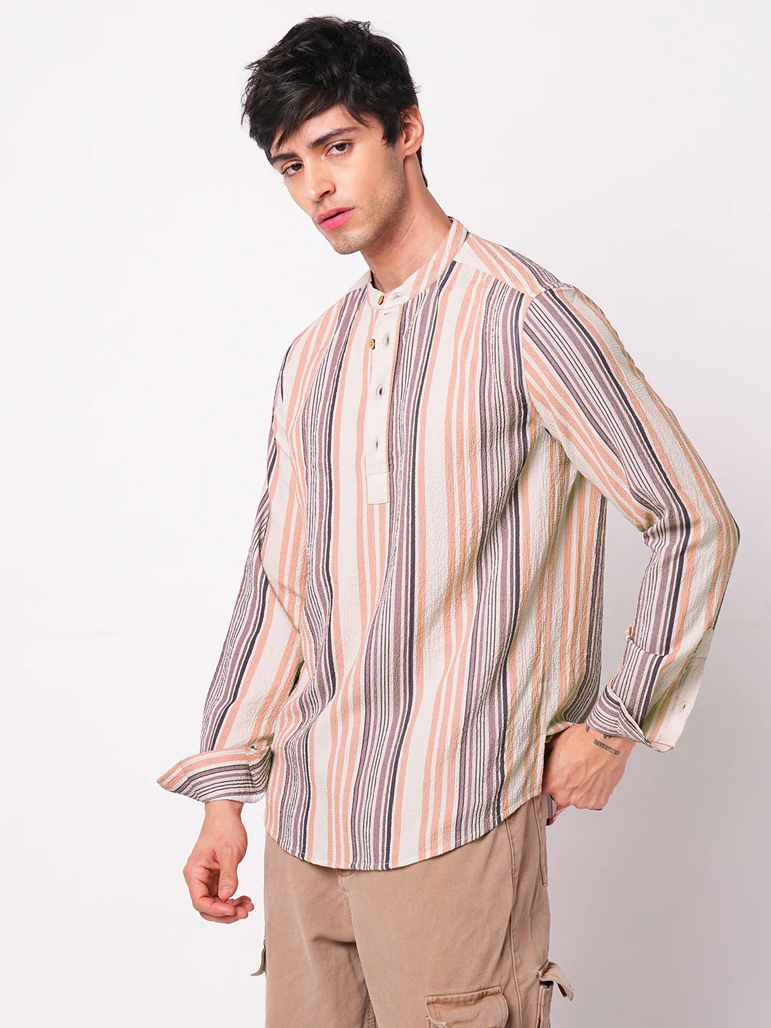 Multicolour Crinkled Striped Kurta - Image 5