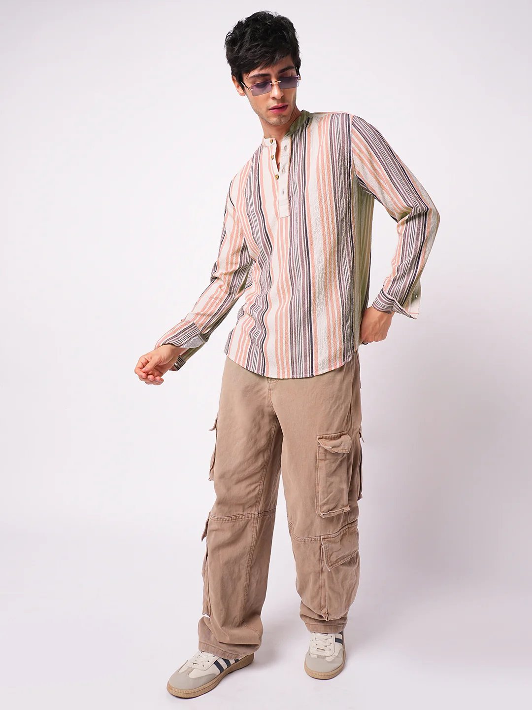 Multicolour Crinkled Striped Kurta - Image 7