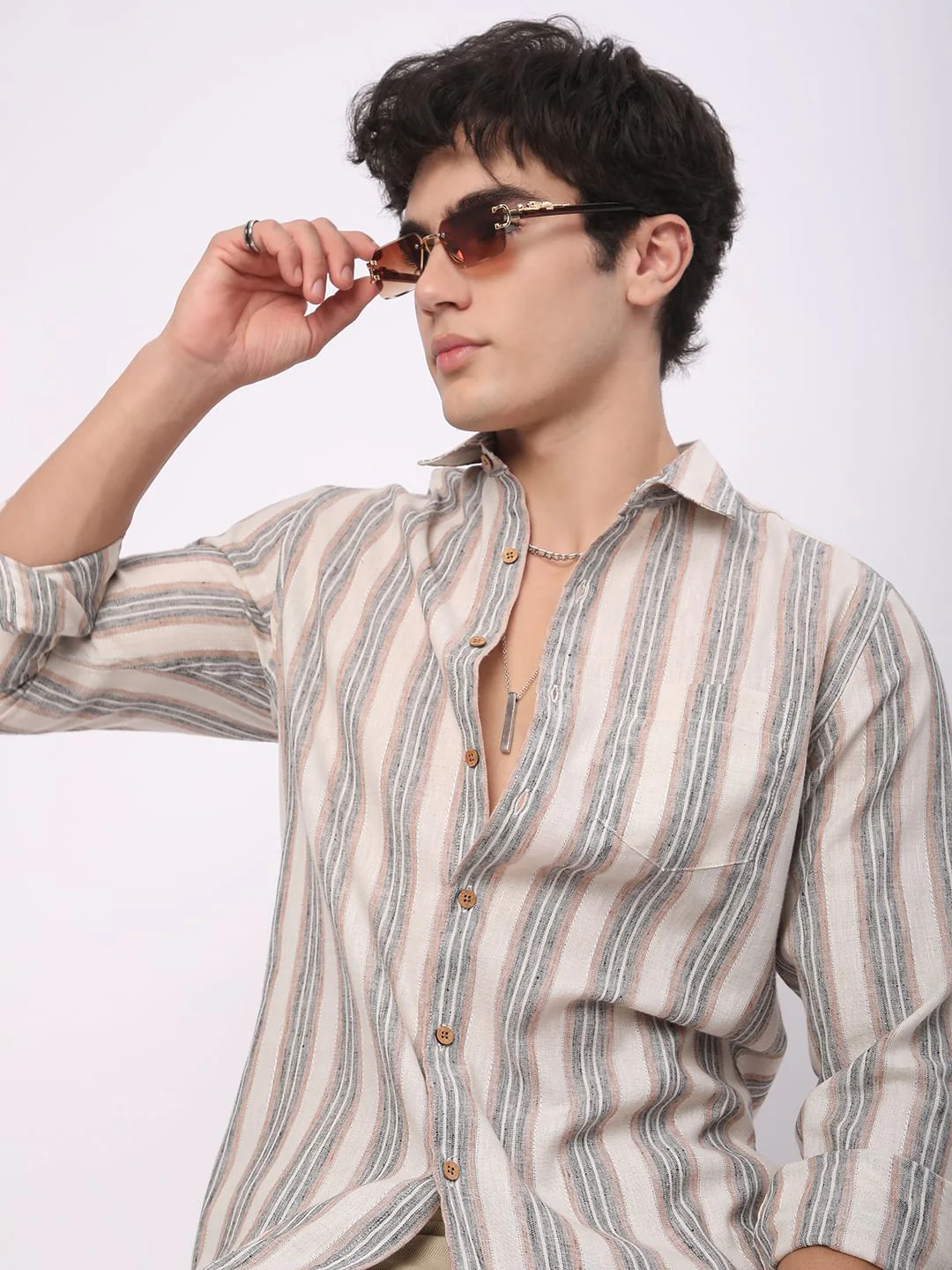 Multicolour Ticking Stripe Linen Shirt - Image 4