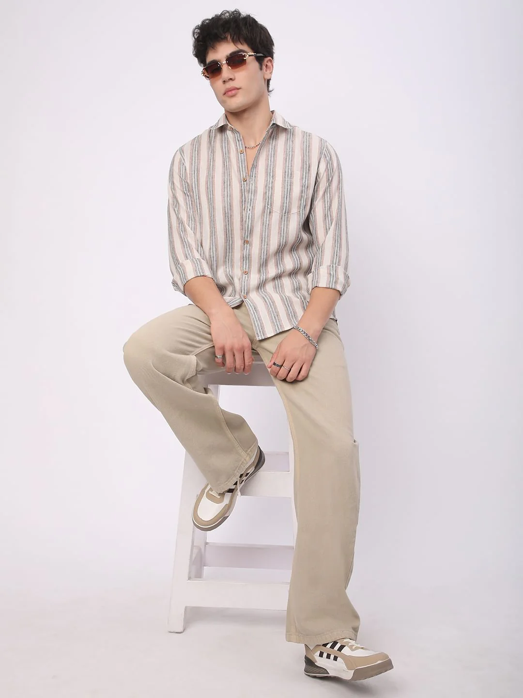 Multicolour Ticking Stripe Linen Shirt - Image 8