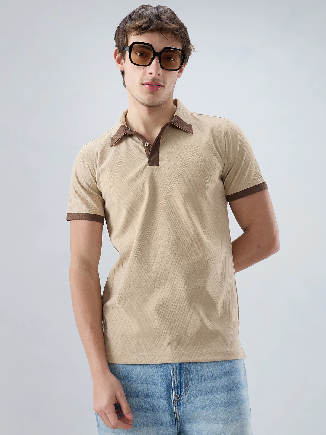 Muslin Birch Contrast Polo Neck T-shirt - Image 2