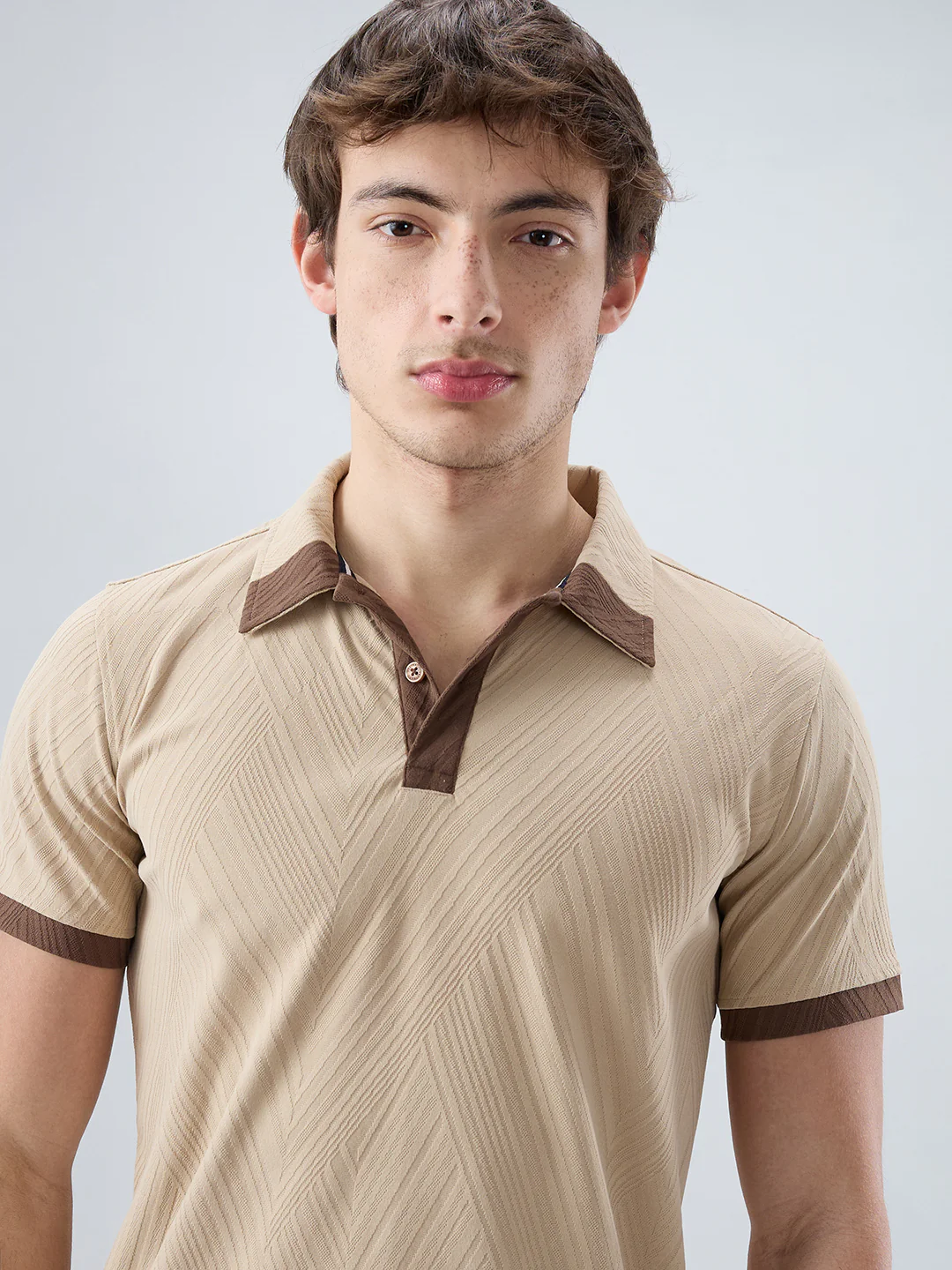 Muslin Birch Contrast Polo Neck T-shirt - Image 3