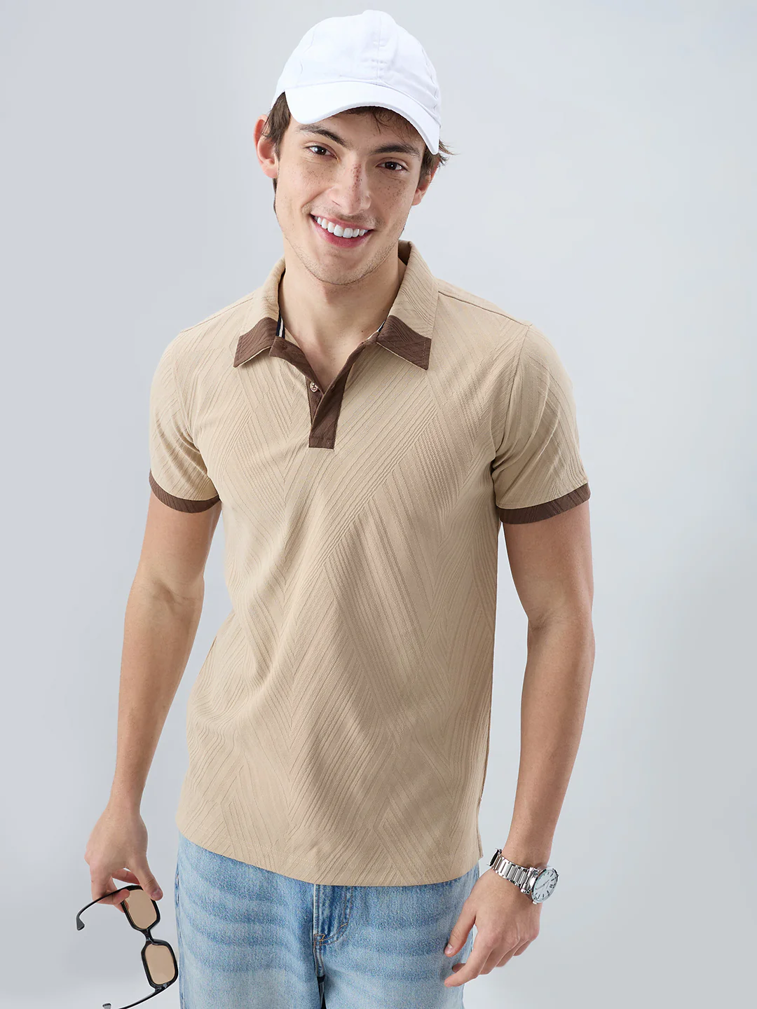 Muslin Birch Contrast Polo Neck T-shirt - Image 4