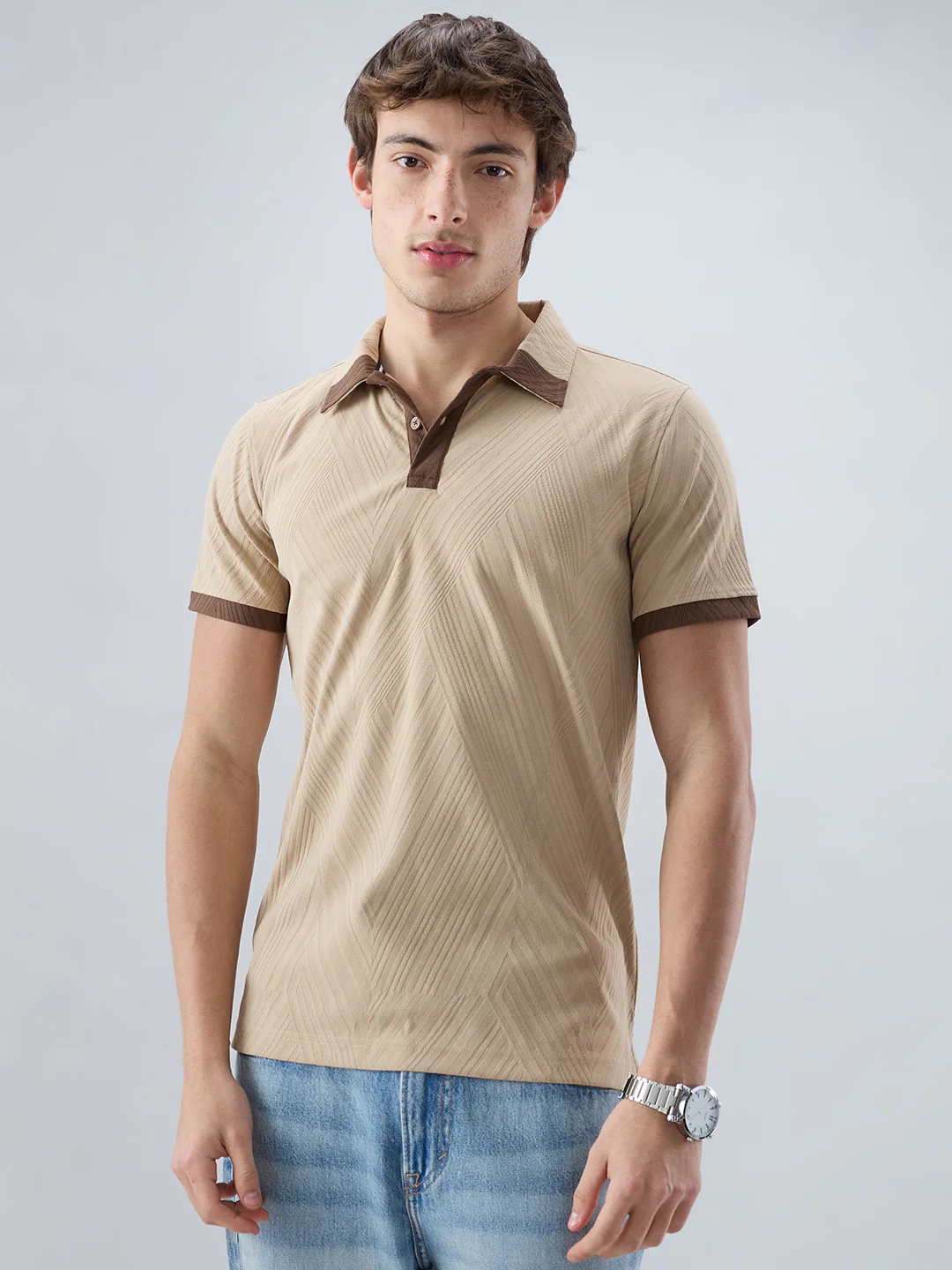 Muslin Birch Contrast Polo Neck T-shirt - Image 5