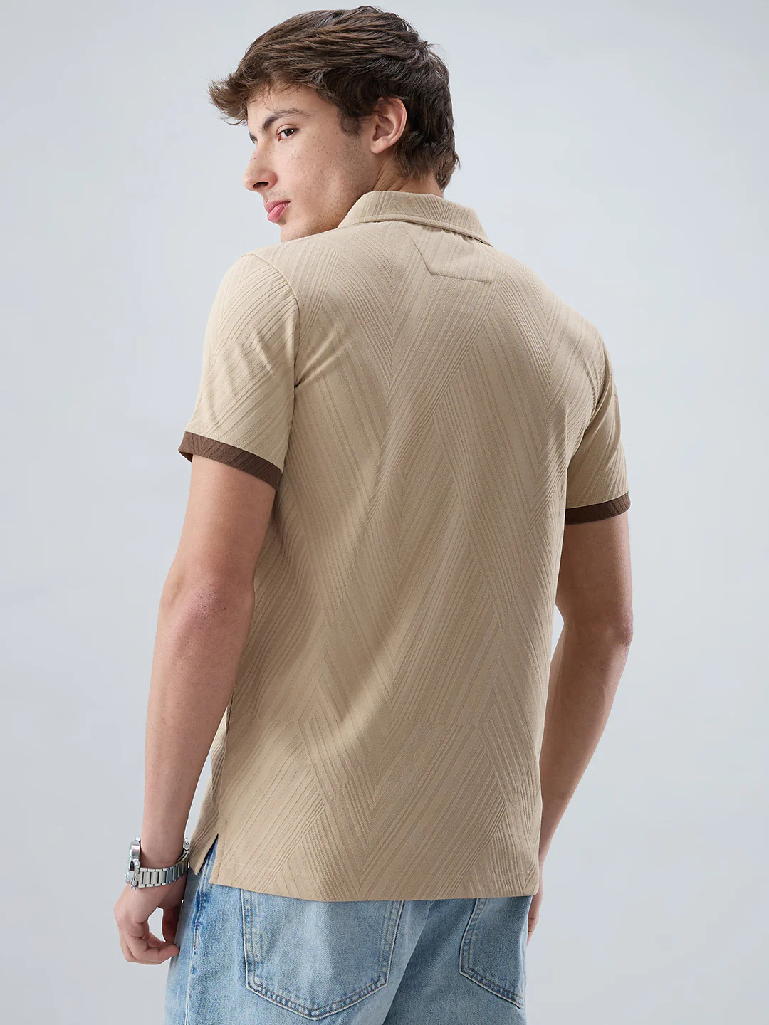 Muslin Birch Contrast Polo Neck T-shirt - Image 7
