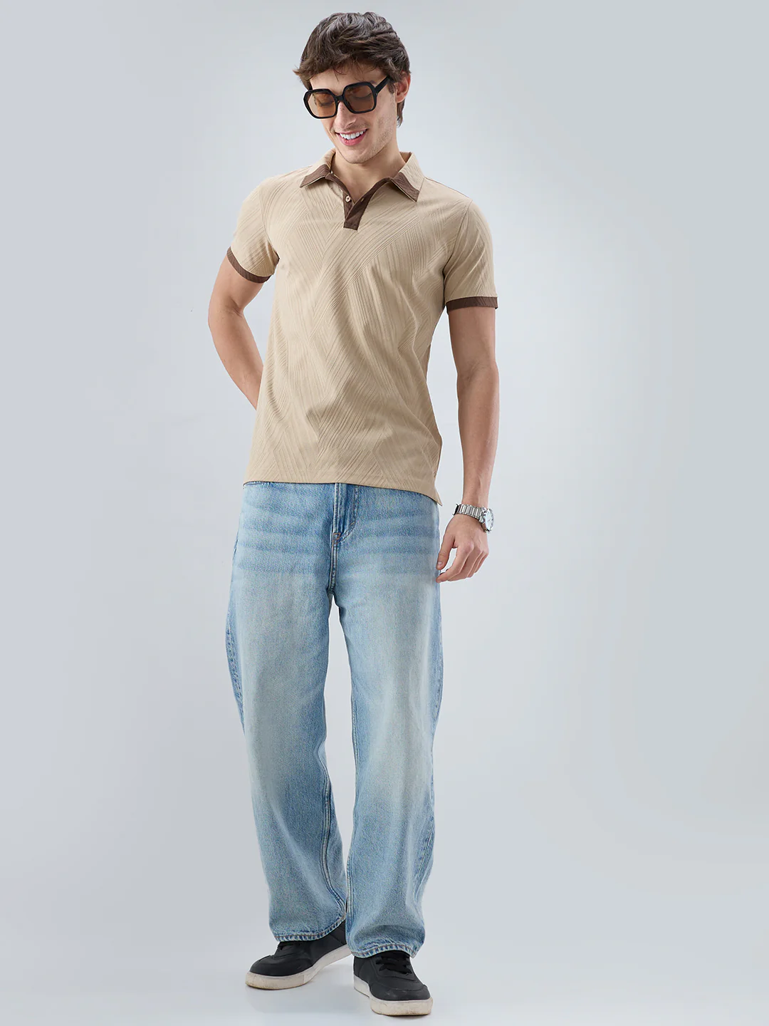 Muslin Birch Contrast Polo Neck T-shirt - Image 8