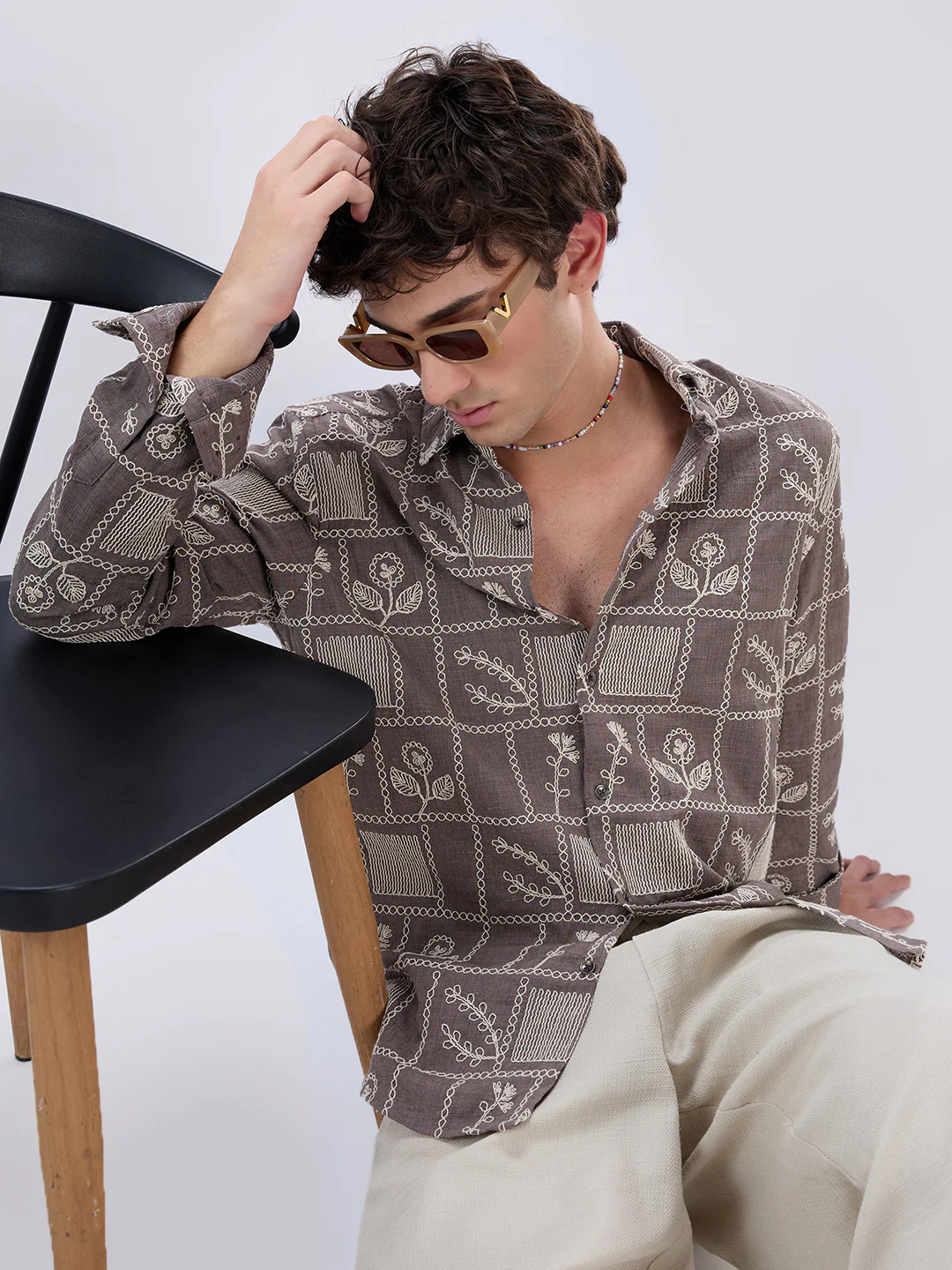 Muted Grey Artisan Embroidered Shirt