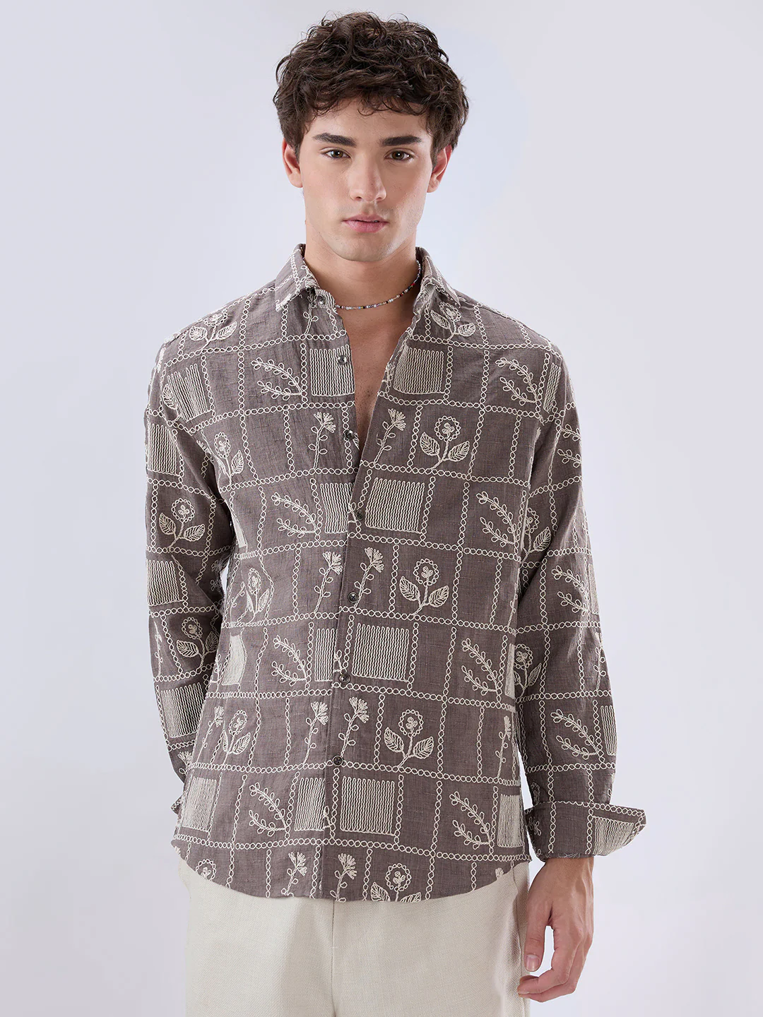 Muted Grey Artisan Embroidered Shirt - Image 5