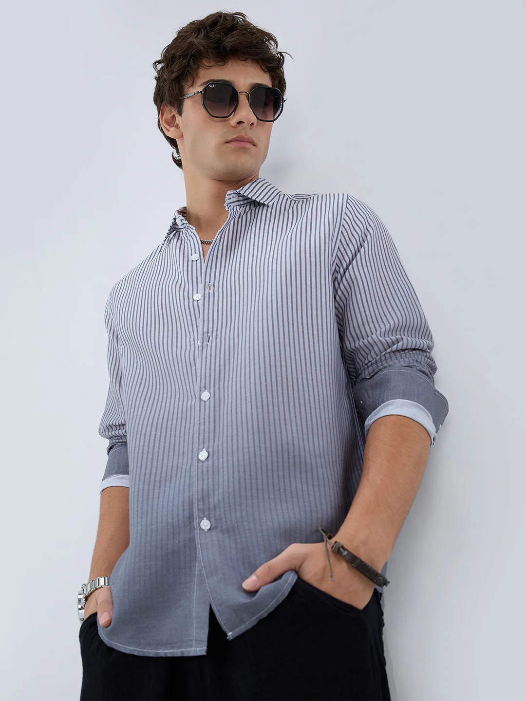 Muted Grey Pinstripe Ombre Shirt - Image 2