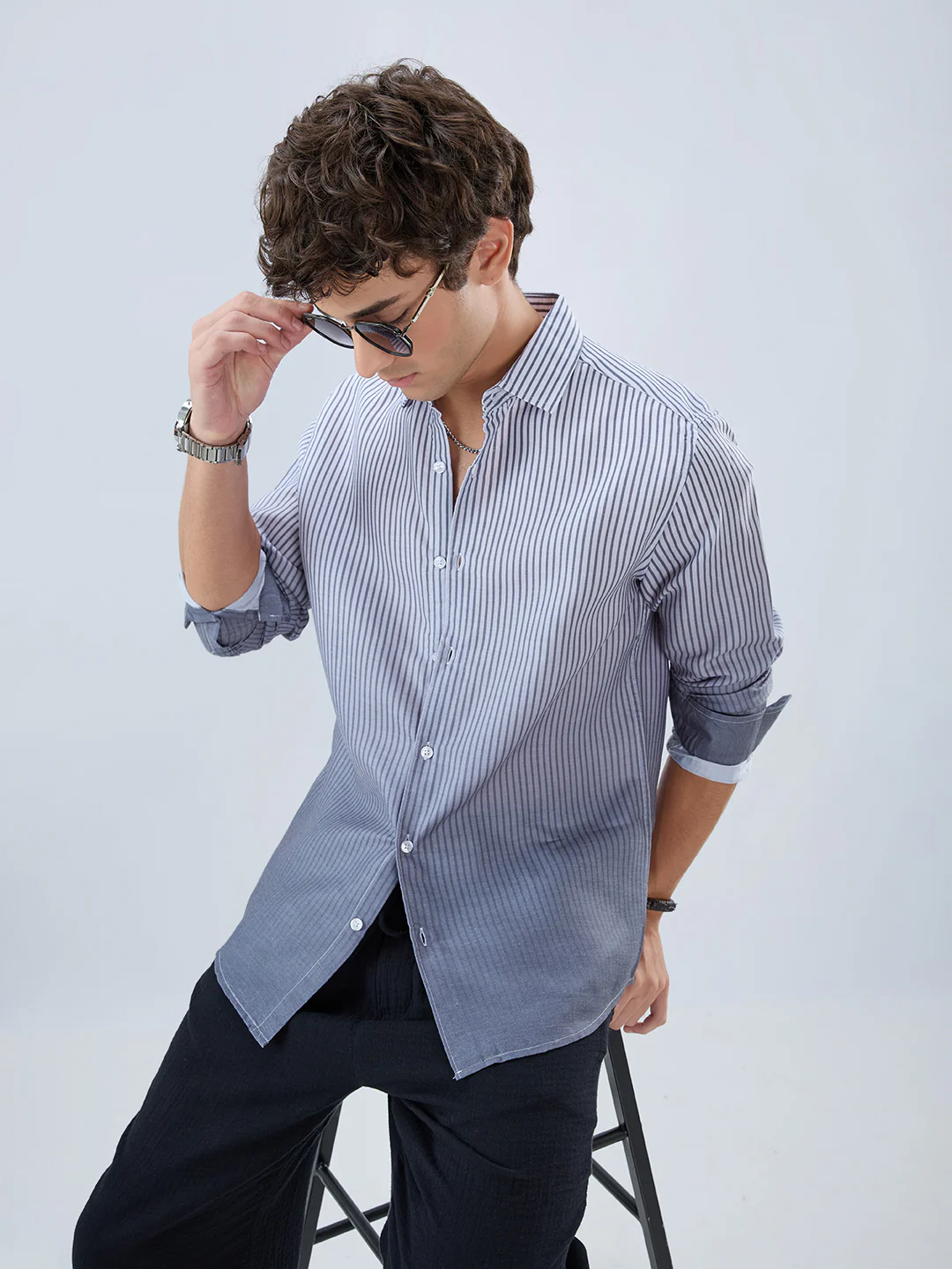 Muted Grey Pinstripe Ombre Shirt - Image 4