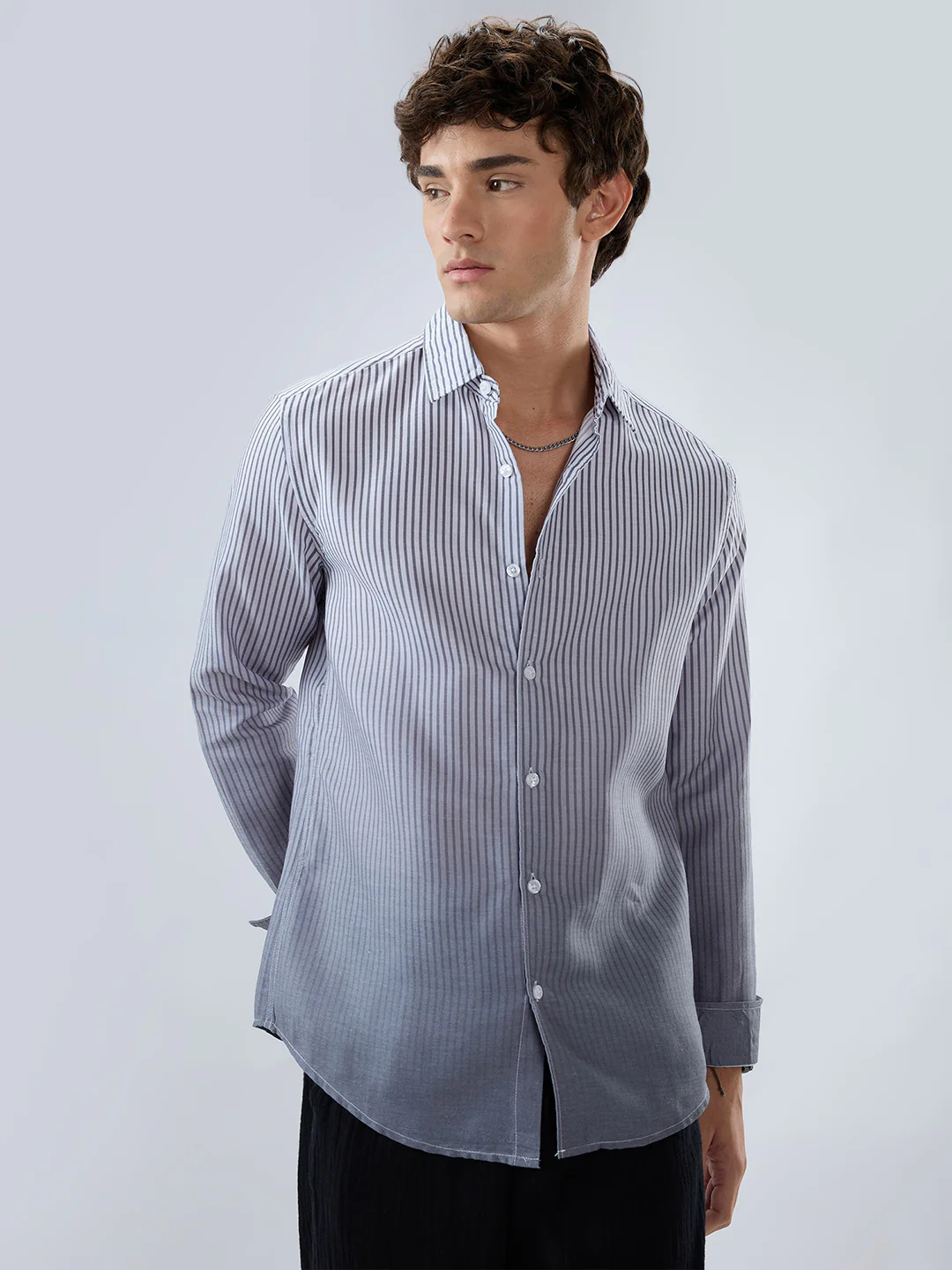 Muted Grey Pinstripe Ombre Shirt - Image 5