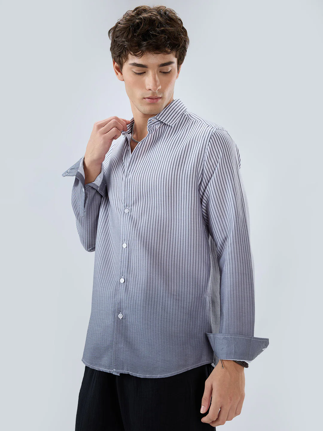 Muted Grey Pinstripe Ombre Shirt - Image 6