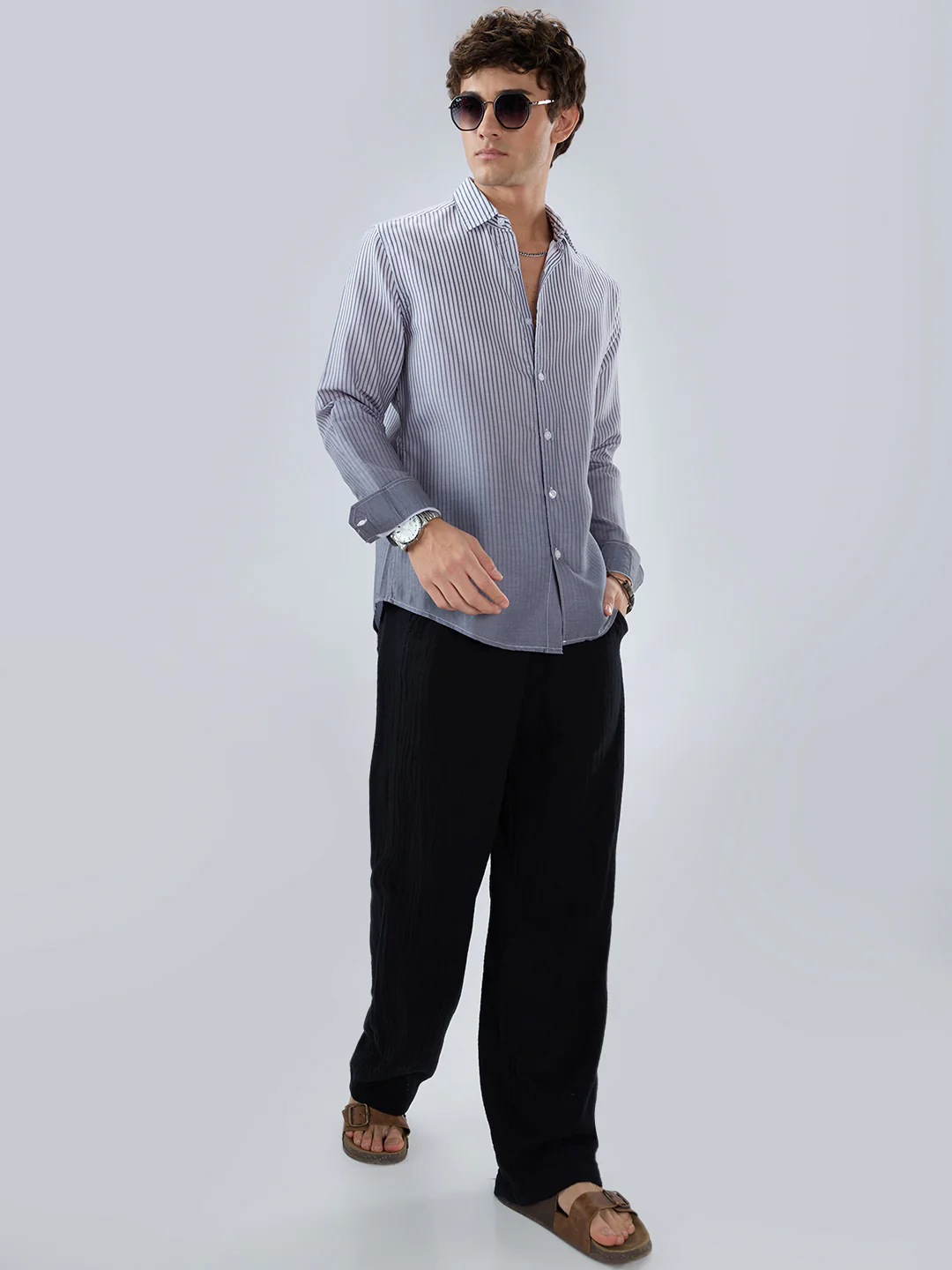 Muted Grey Pinstripe Ombre Shirt - Image 8