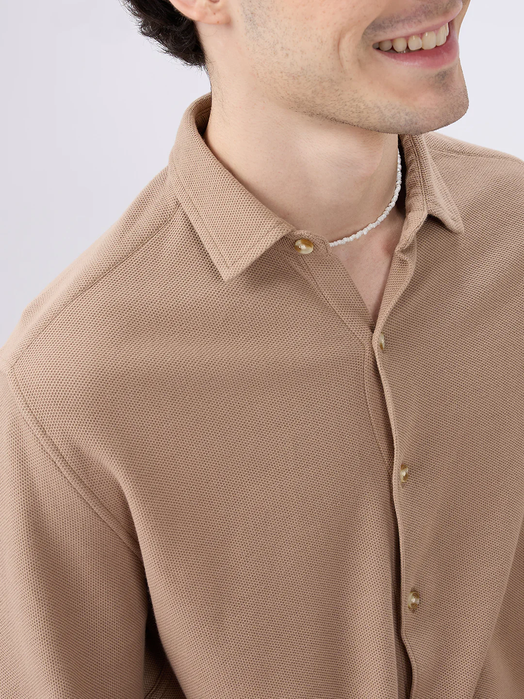 Natural Khaki Soft Weave Knit Shirt - Image 3