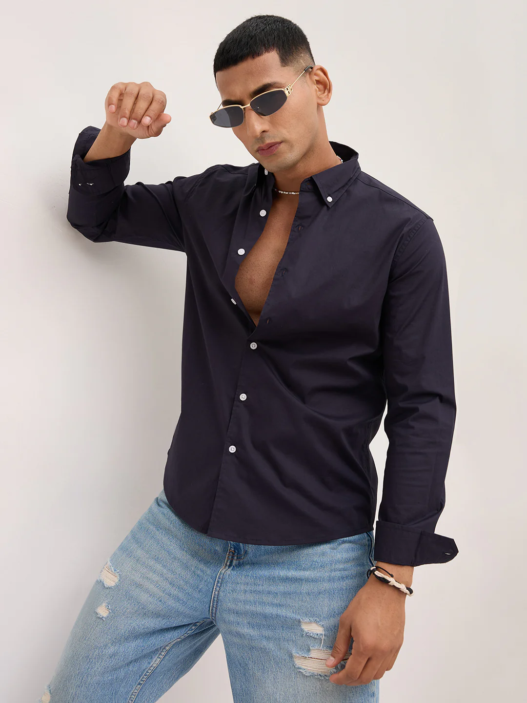 Navy Button-Down Collar Business Shirt - Image 2