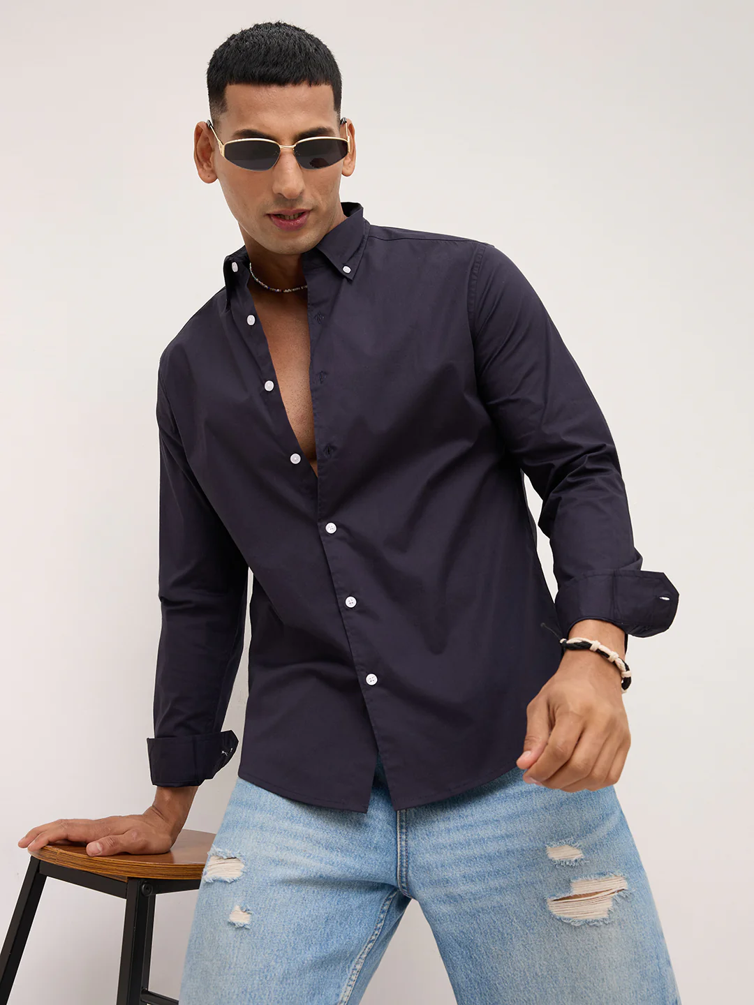 Navy Button-Down Collar Business Shirt - Image 4