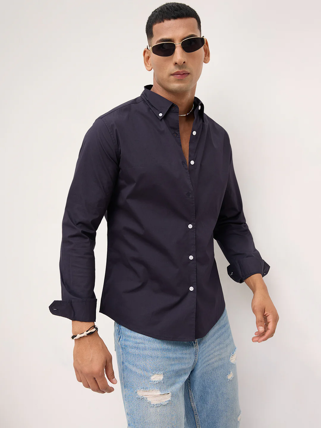 Navy Button-Down Collar Business Shirt - Image 5