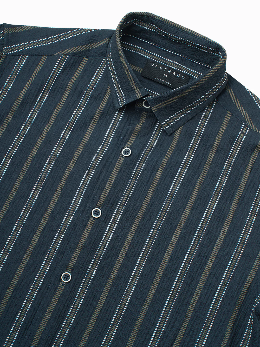 Navy & Olive Contrast Striped Crinkled Shirt - Image 3