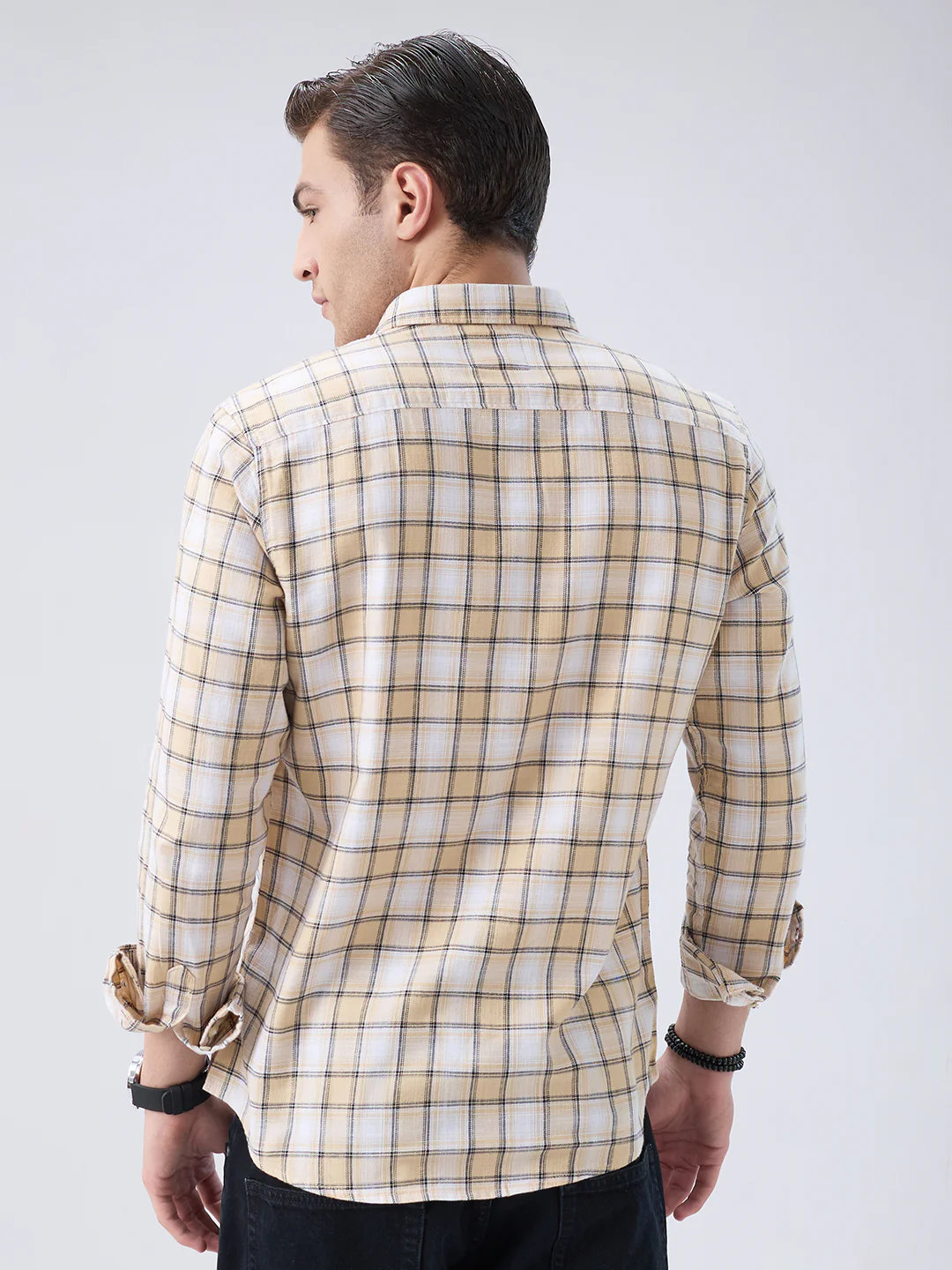 Neutral Beige & Black Windowpane Checks Shirt - Image 7