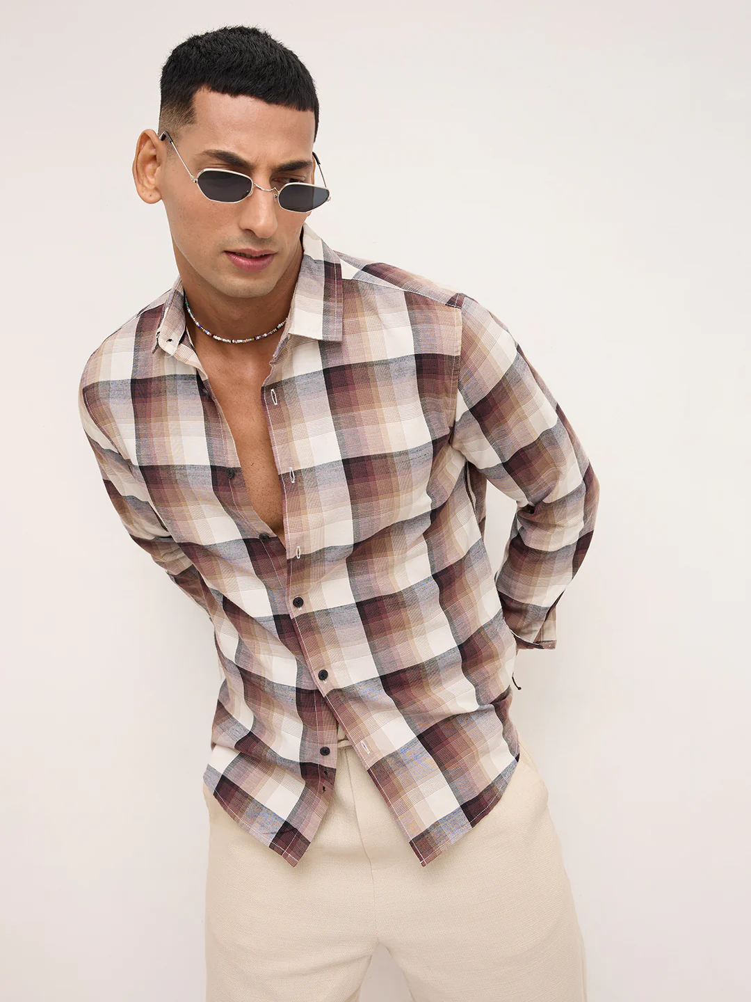 Neutral Multi Tone Textured Checks Shirt - Image 4