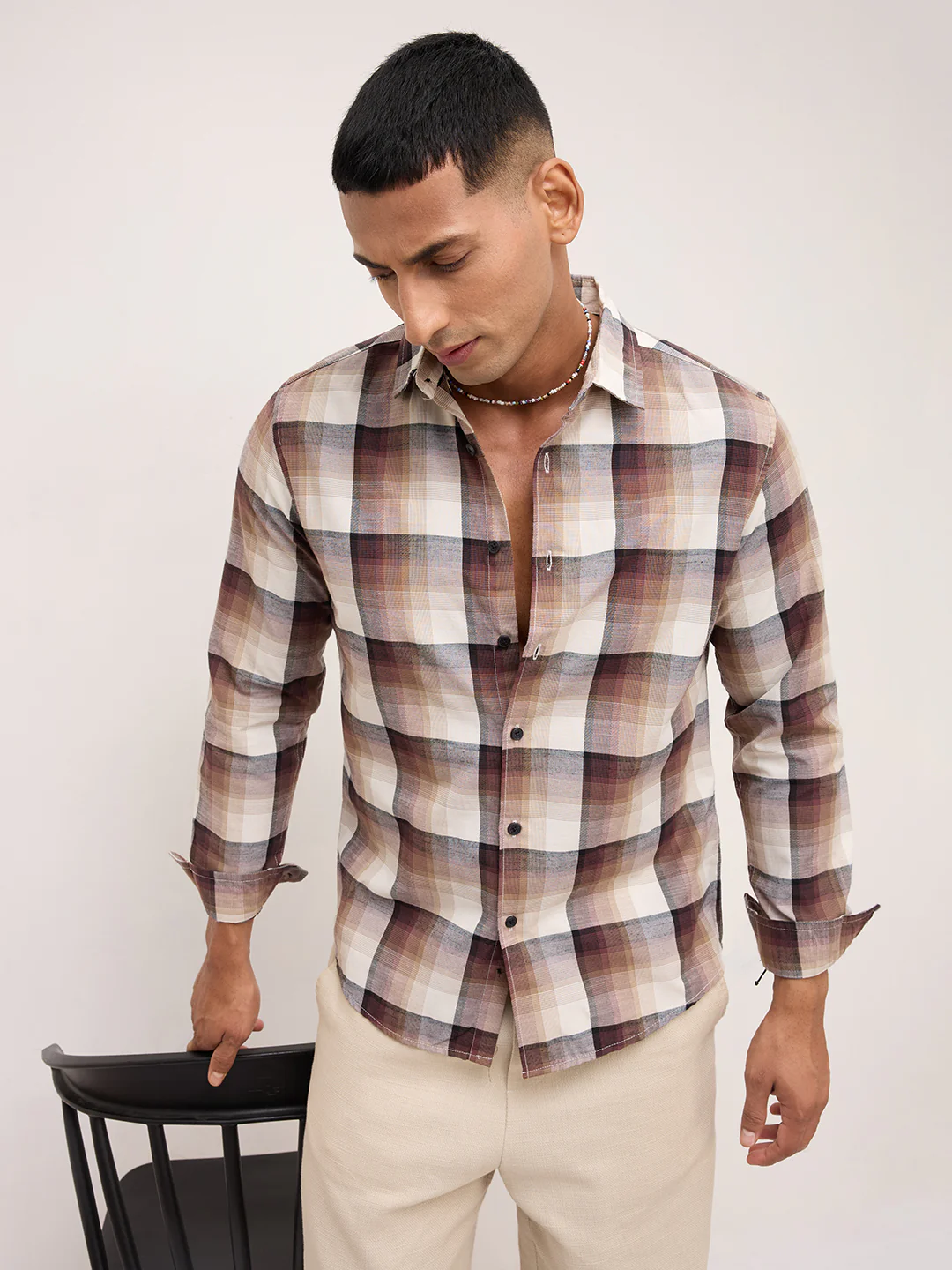 Neutral Multi Tone Textured Checks Shirt - Image 5