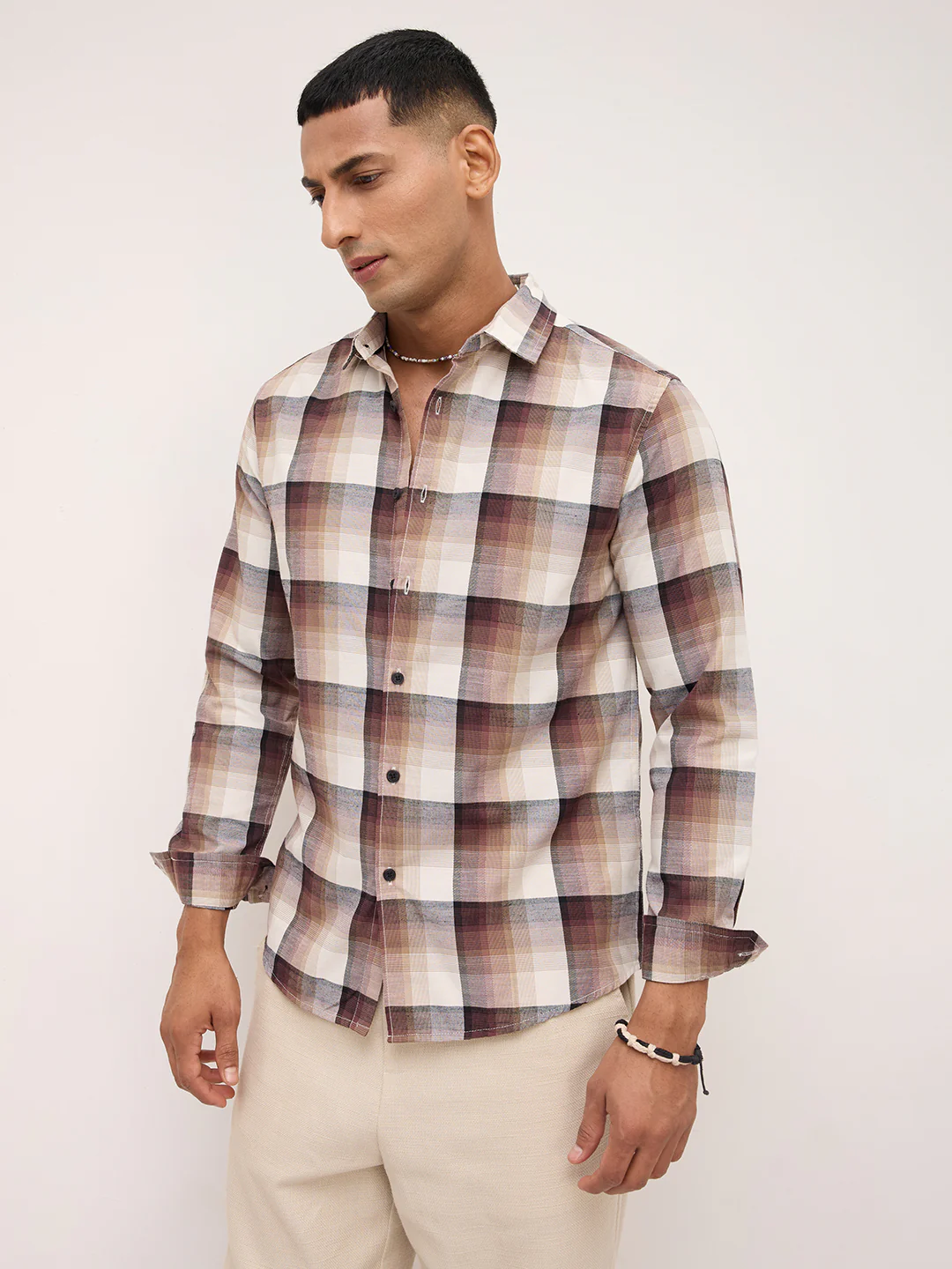 Neutral Multi Tone Textured Checks Shirt - Image 6