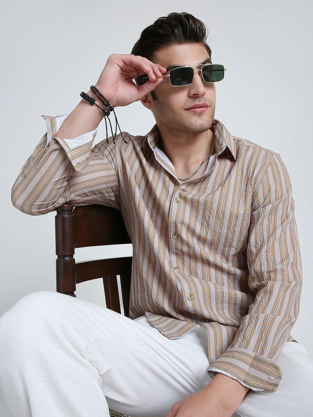 Nomad Beige Creased Striped Shirt