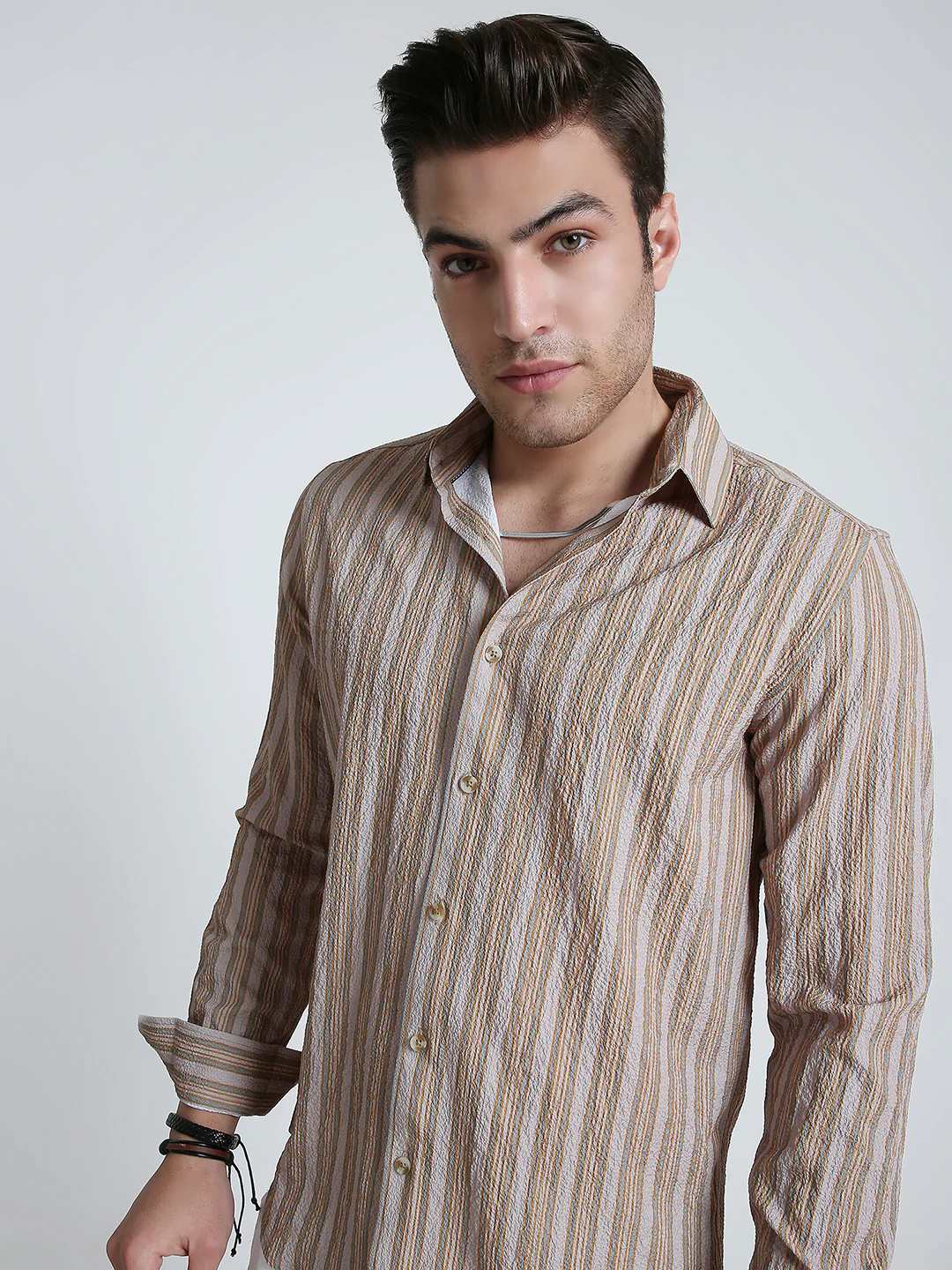 Nomad Beige Creased Striped Shirt - Image 2