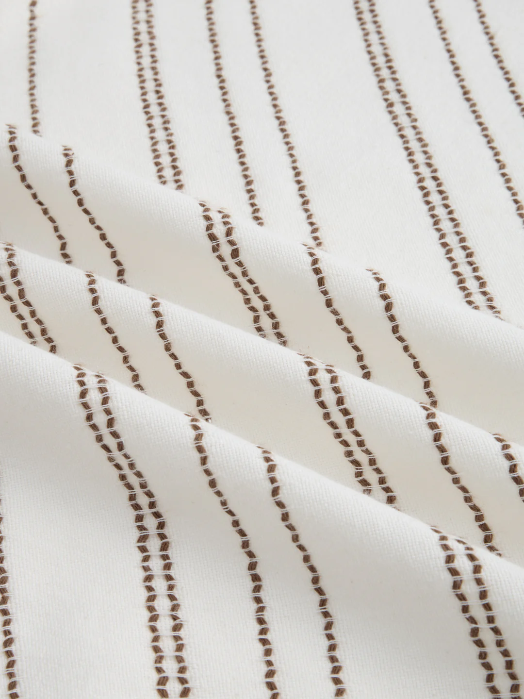 Off White & Olive Embroidered Striped Mandarin Shirt - Image 3