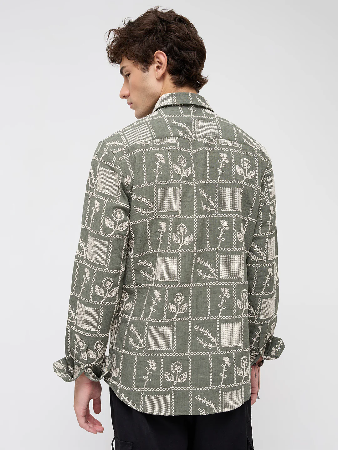 Olive Artisan Frame Embroidered Slub Shirt - Image 7