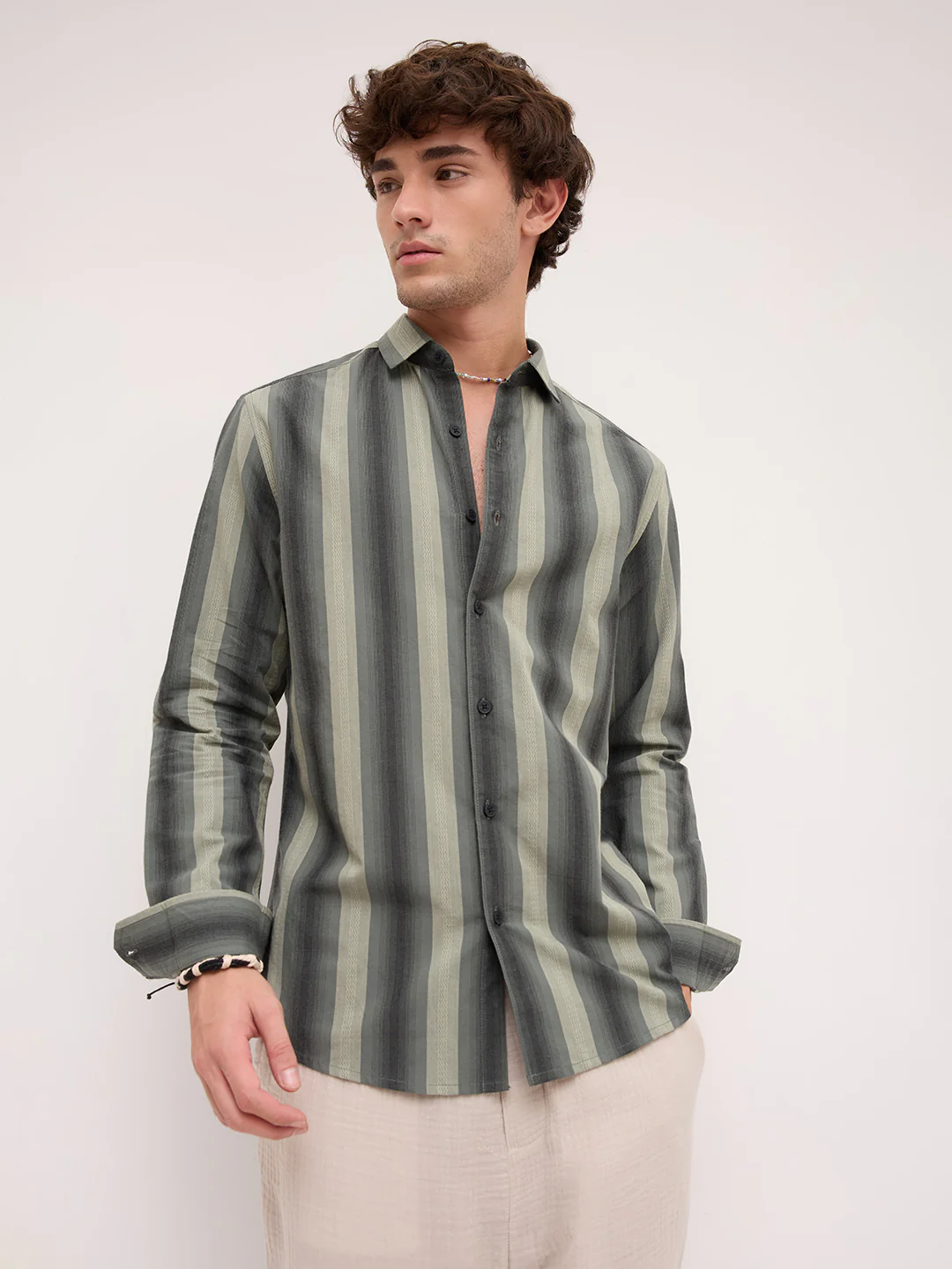 Olive Atrisan Shadow Woven Striped Statement Shirt - Image 6