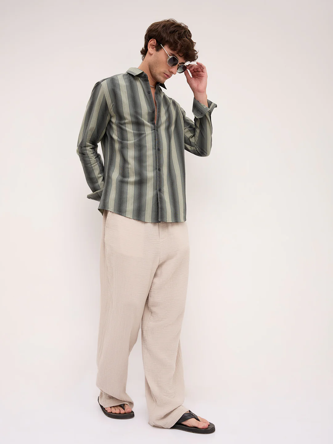 Olive Atrisan Shadow Woven Striped Statement Shirt - Image 8