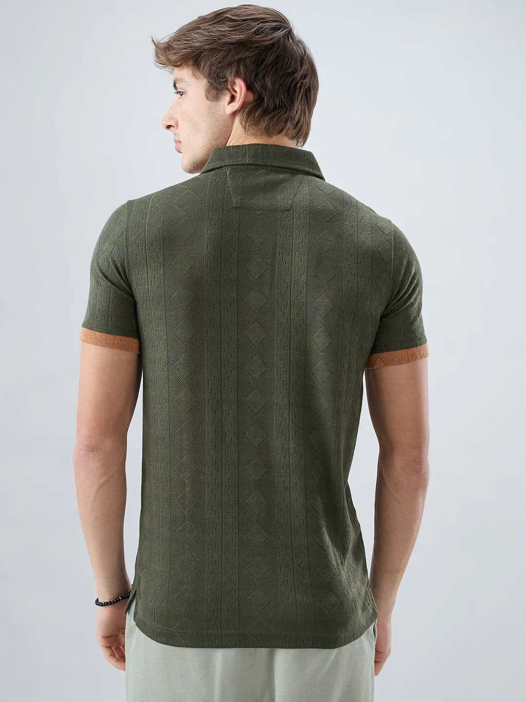 Olive Contrast Polo Neck Knit T-shirt - Image 7