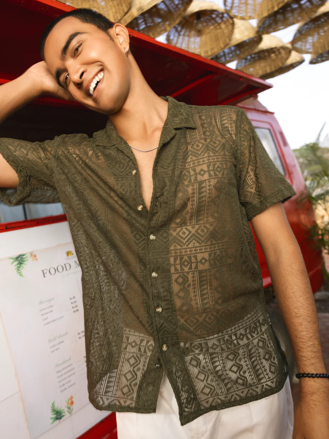 Olive Finesse Crochet Oversized Shirt - Image 2