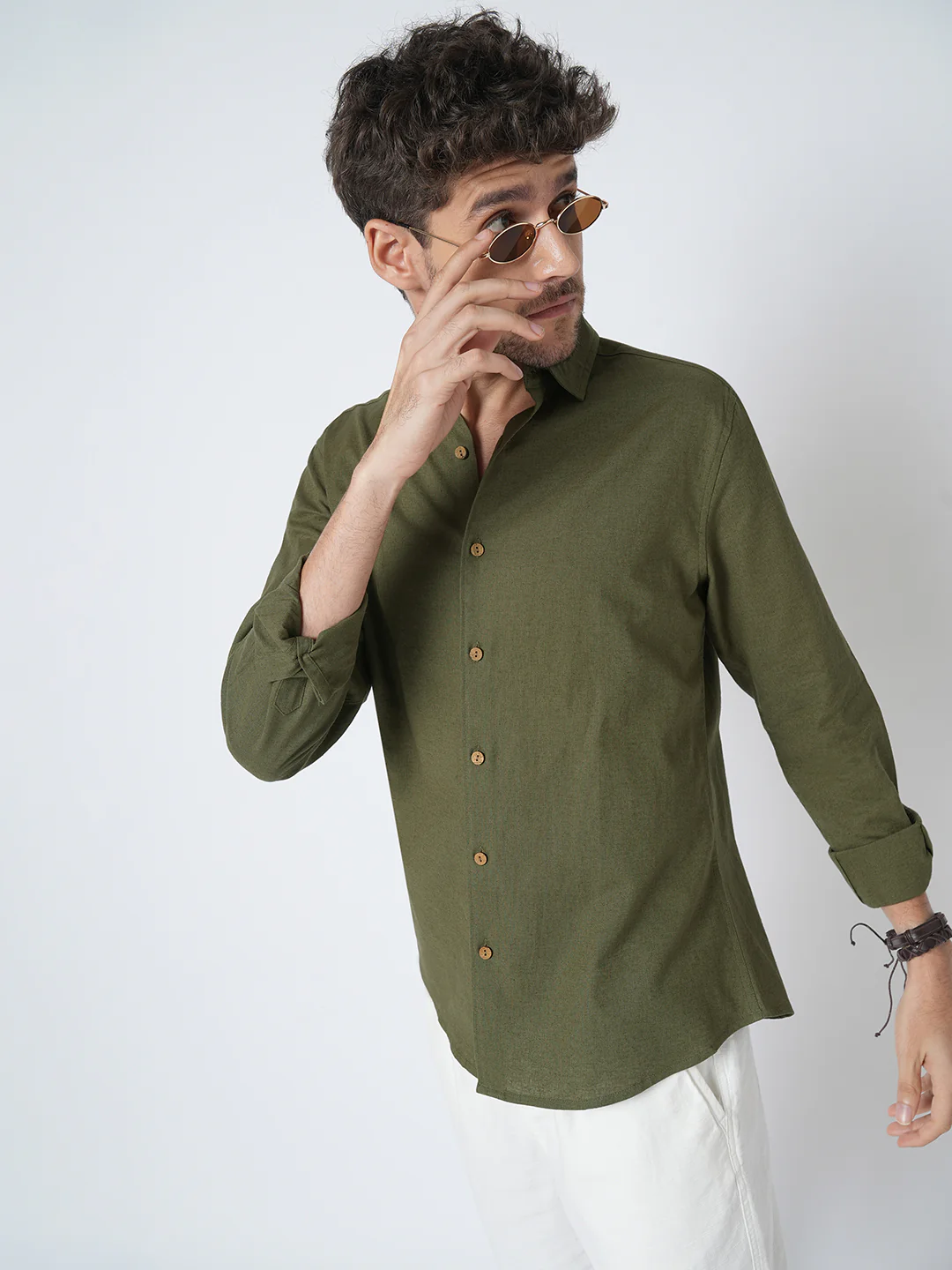 Olive Forest Haze Pure Linen Shirt - Image 2