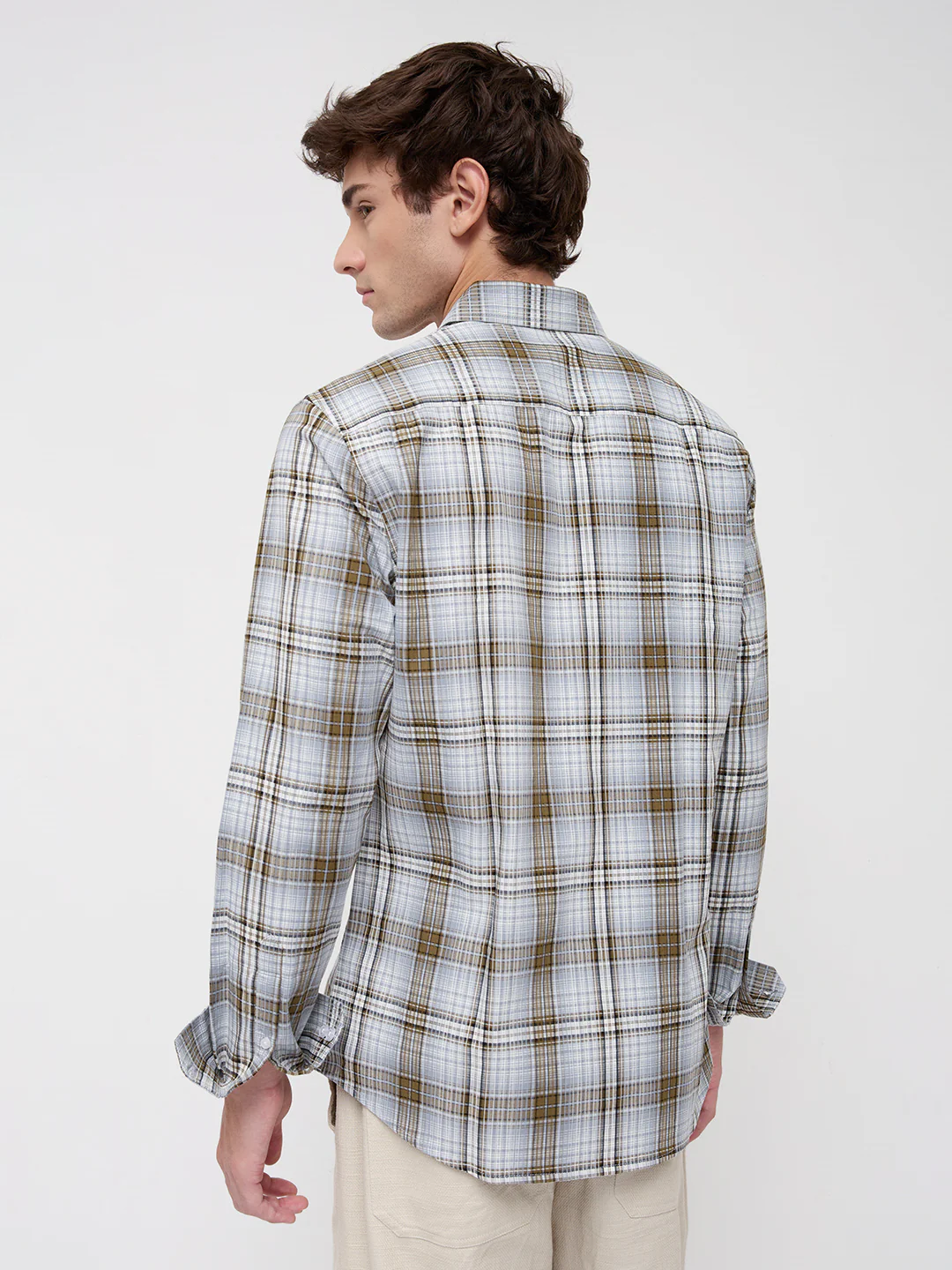 Olive & Grey Fine Plaid Checks Shirt - Image 7