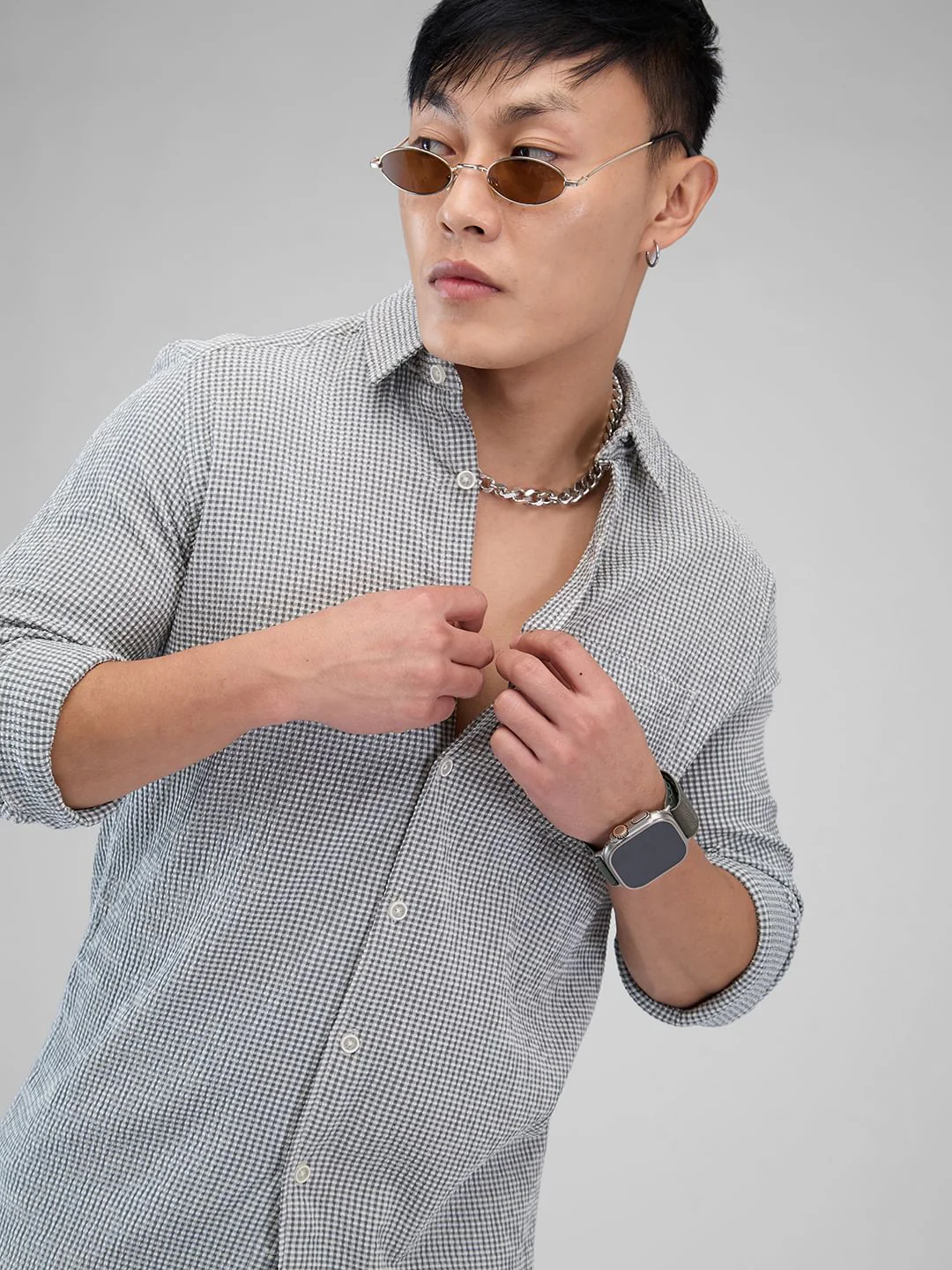 Olive Tiny Checkered Seersucker Shirt - Image 2