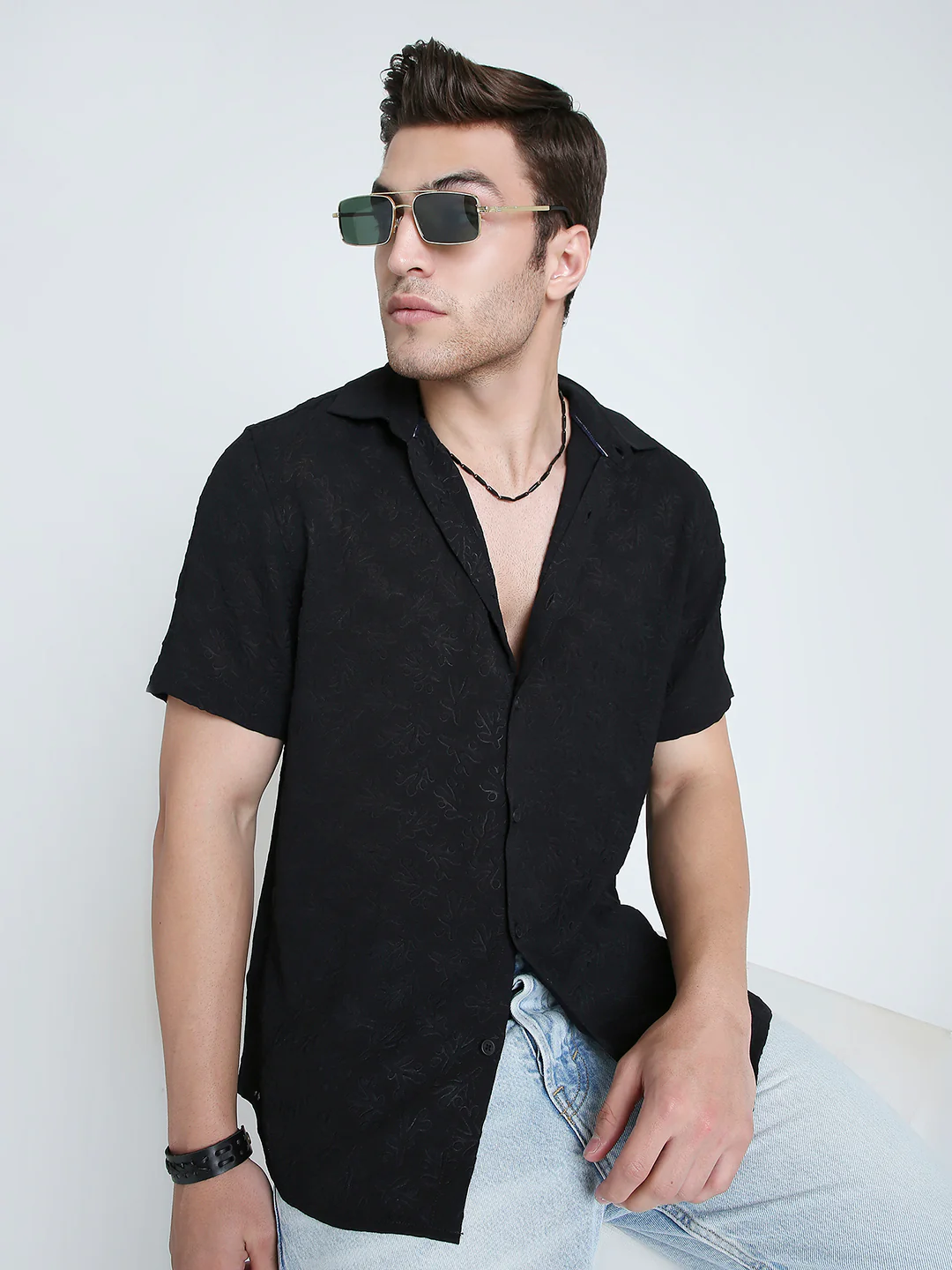 Onyx Black Floral Textured Shirt - Image 2