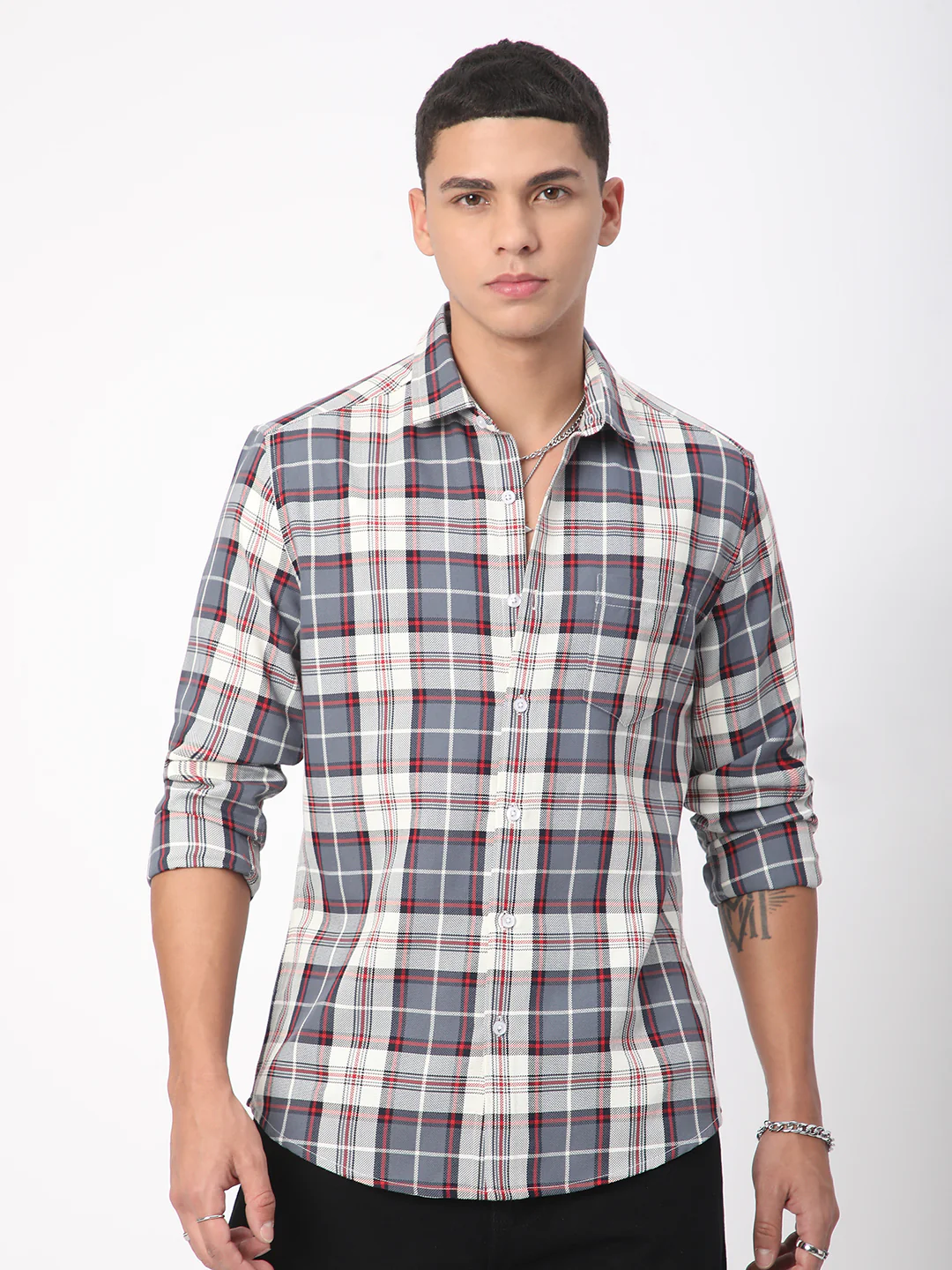Opulent Tartanique Grey Checkered Shirt - Image 5