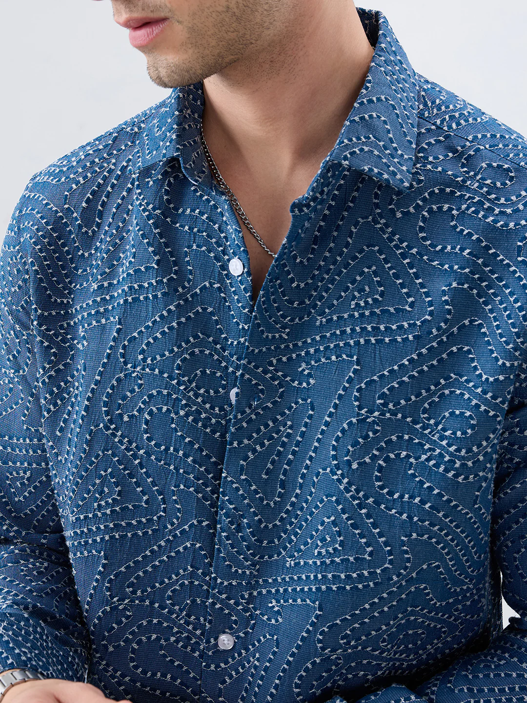 Ornate Navy Ornamental Raised Stitch Shirt - Image 3