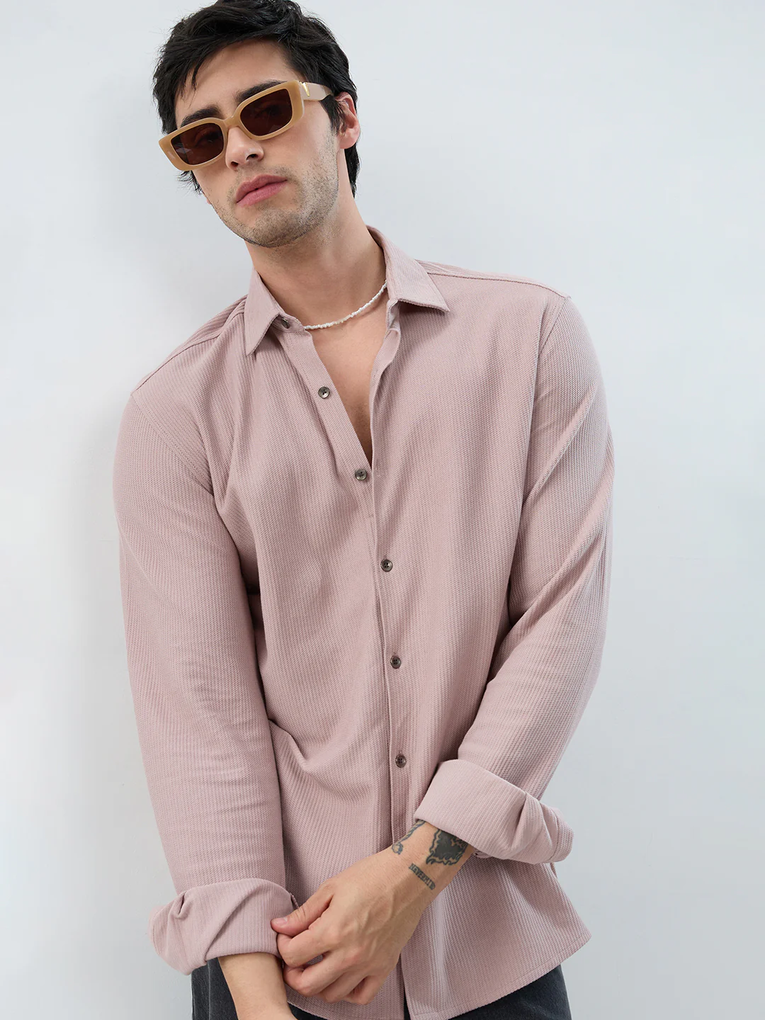 Oyster Pink Textured Knit Shirt - Image 2