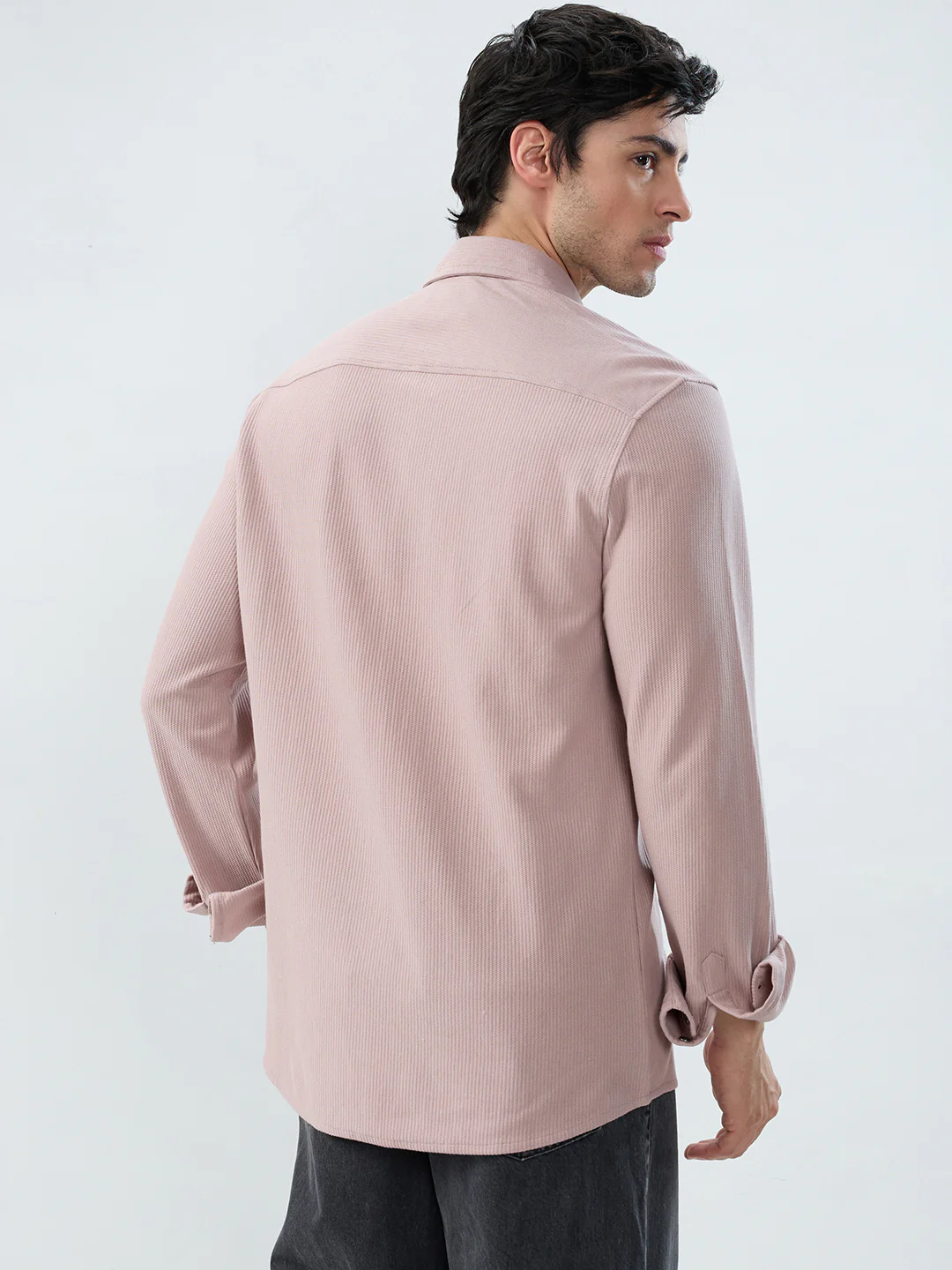 Oyster Pink Textured Knit Shirt - Image 6