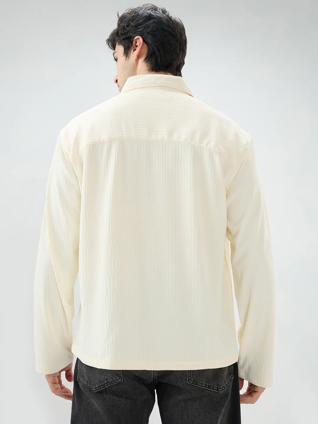 Pastel Cream Precision Rib Striped Oversized Polo Knitted Shirt - Image 7