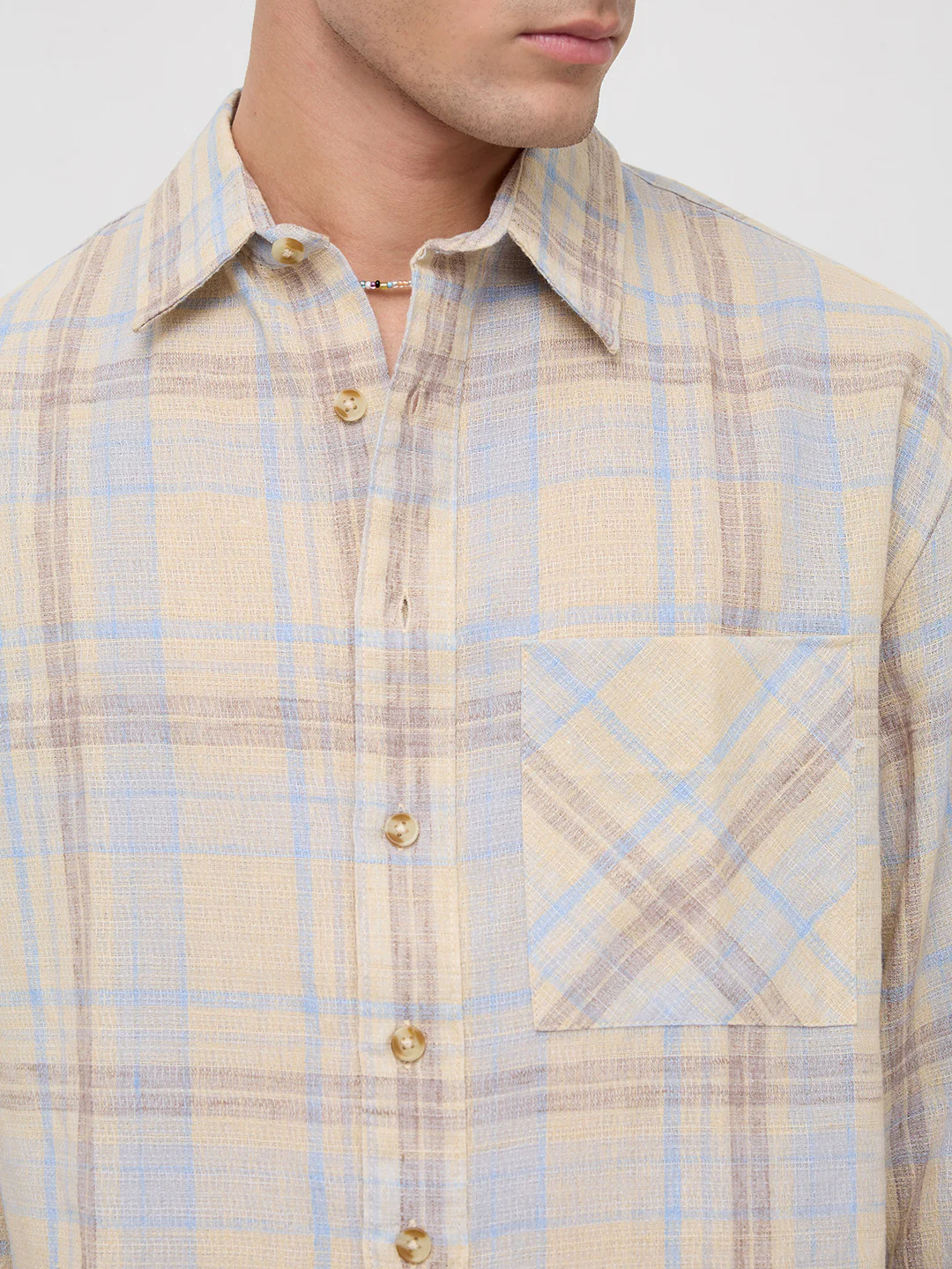 Pastel Dune Soft Plaid Checks Boxy Fit Crop Shirt - Image 3