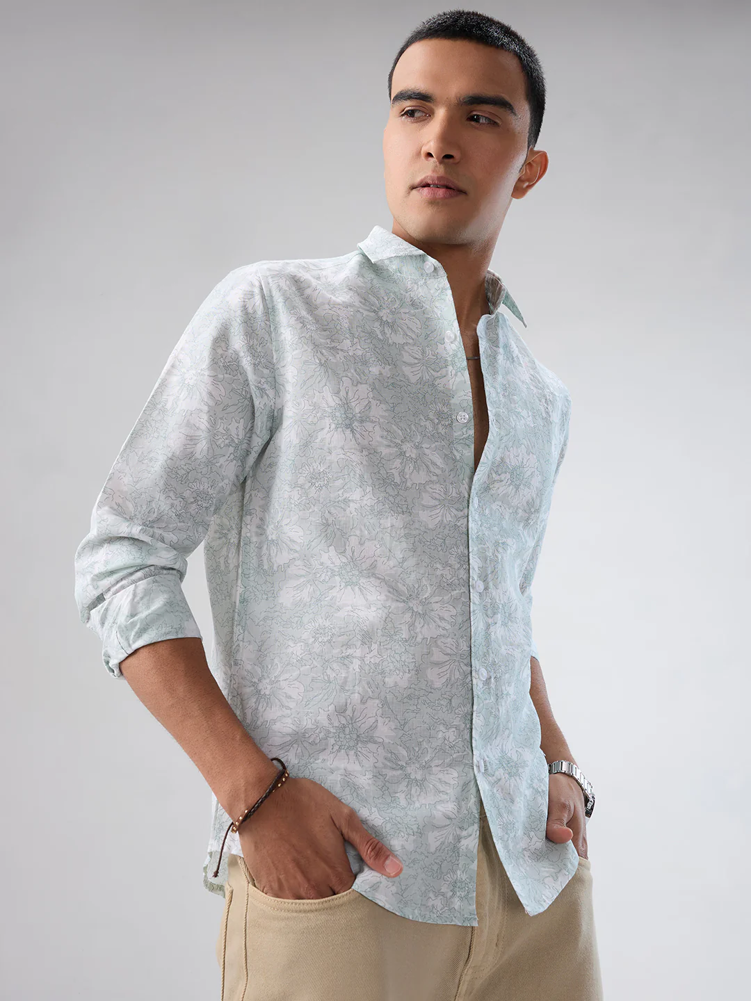 Pastel Green Floral Bloom Shirt - Image 6
