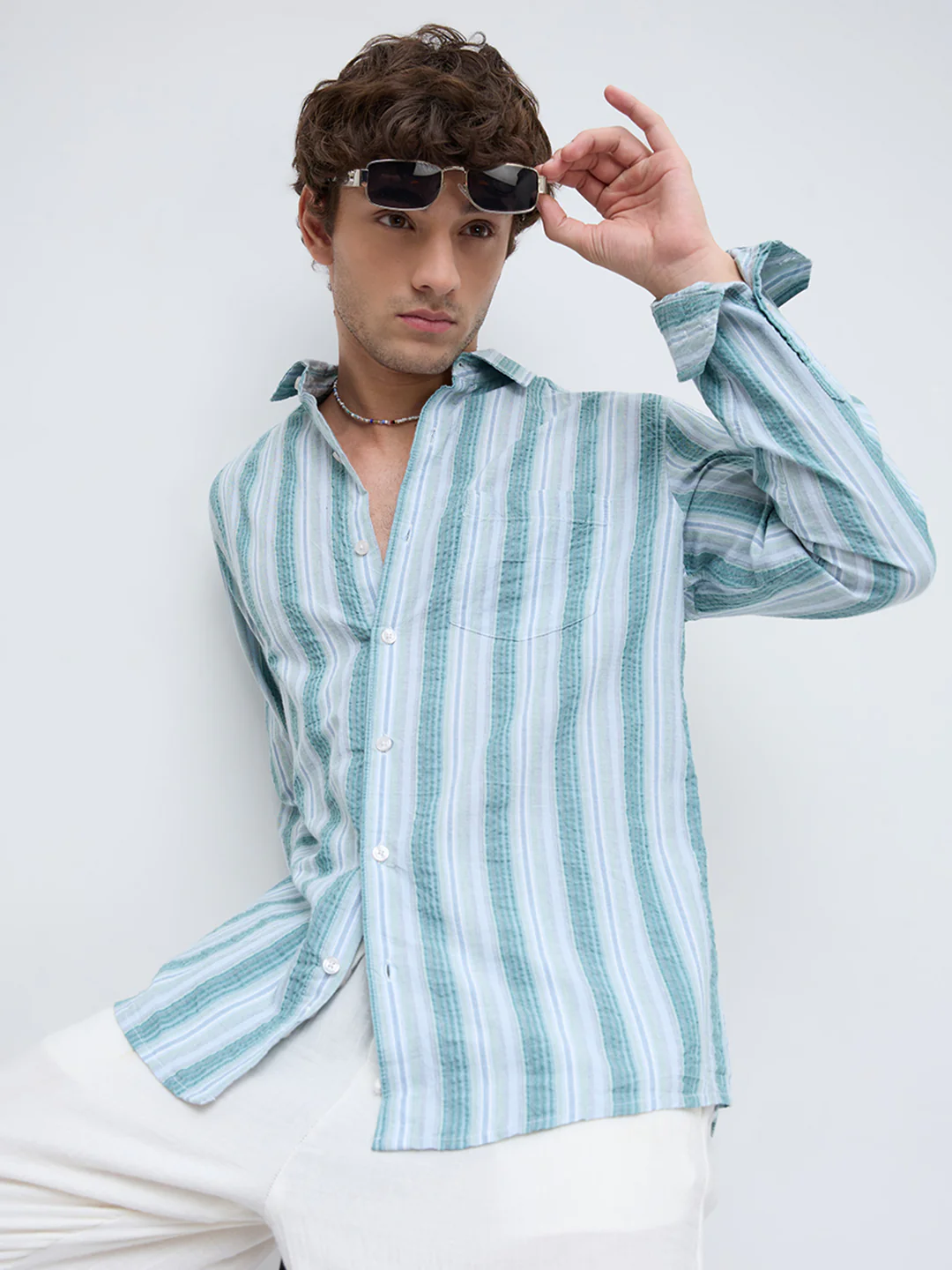 Pastel Multi Luxury Shoreline Seersucker Striped Shirt - Image 2