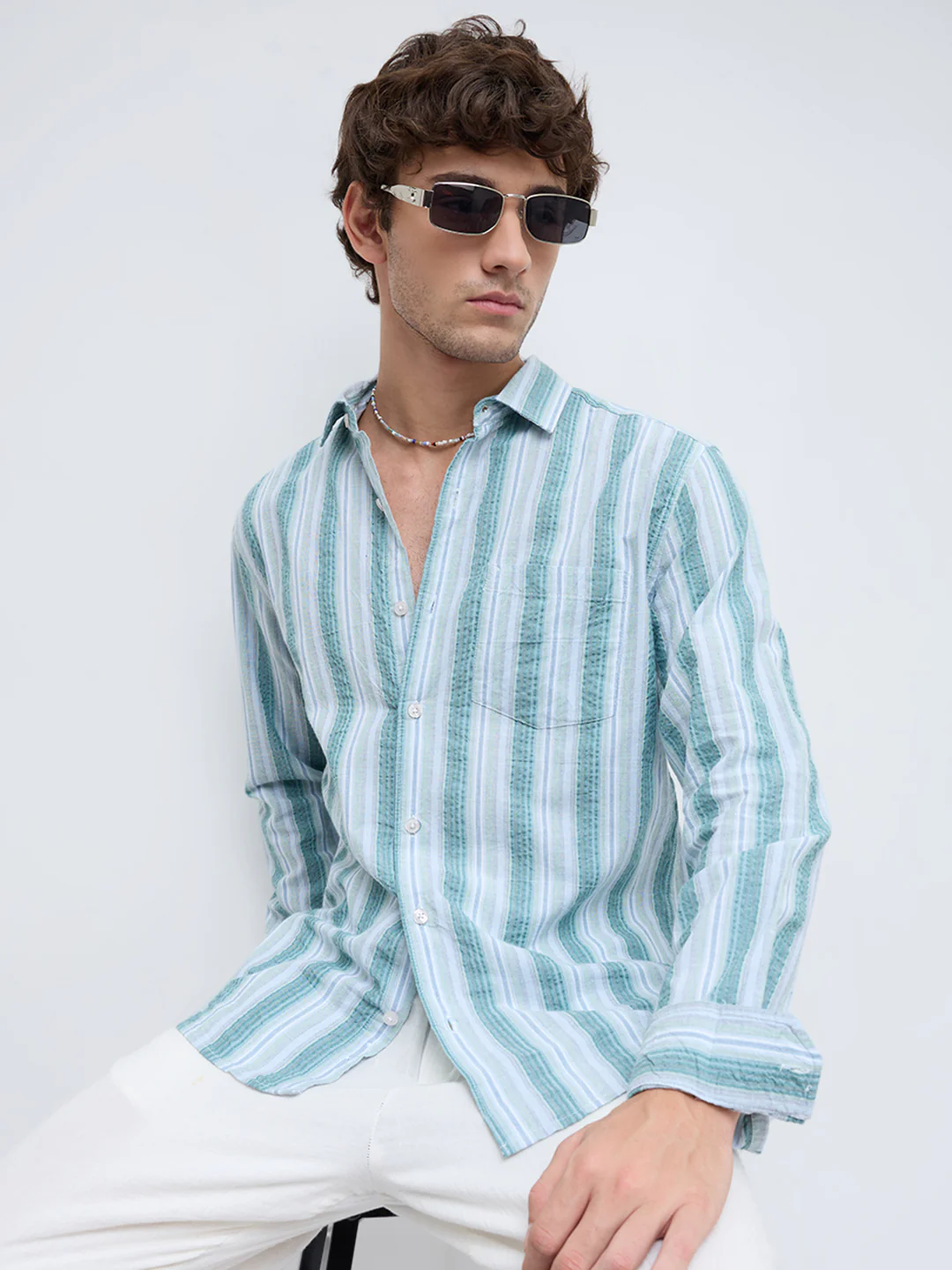 Pastel Multi Luxury Shoreline Seersucker Striped Shirt - Image 4