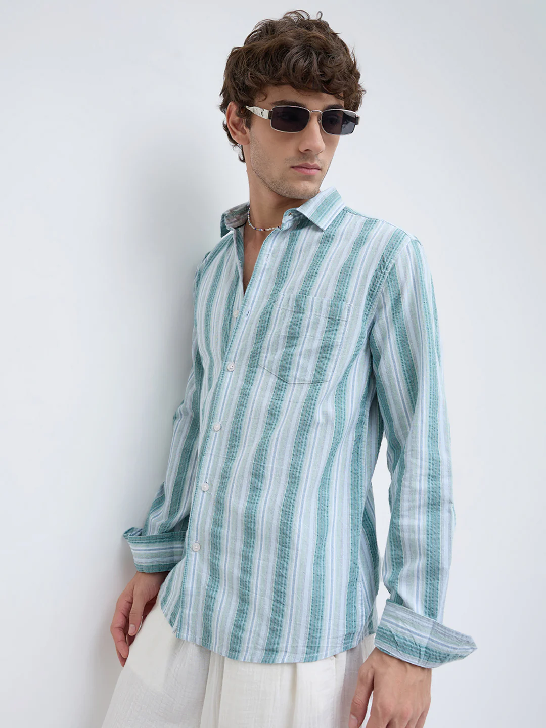 Pastel Multi Luxury Shoreline Seersucker Striped Shirt - Image 5